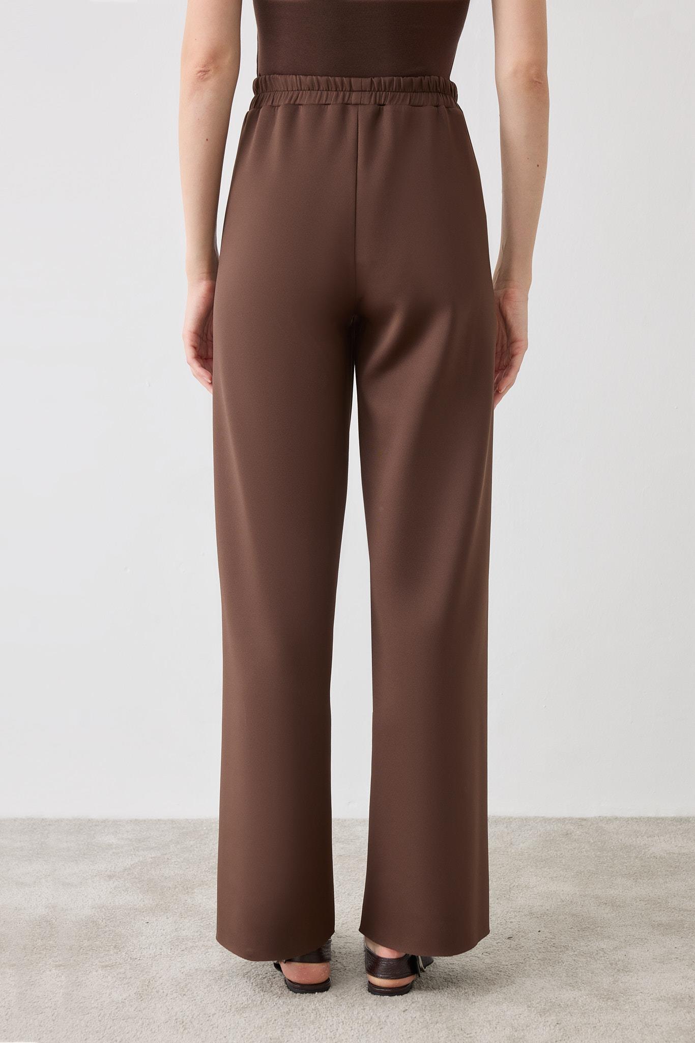 ASEL SCUBA WIDE LEG PANTS DARK BROWN