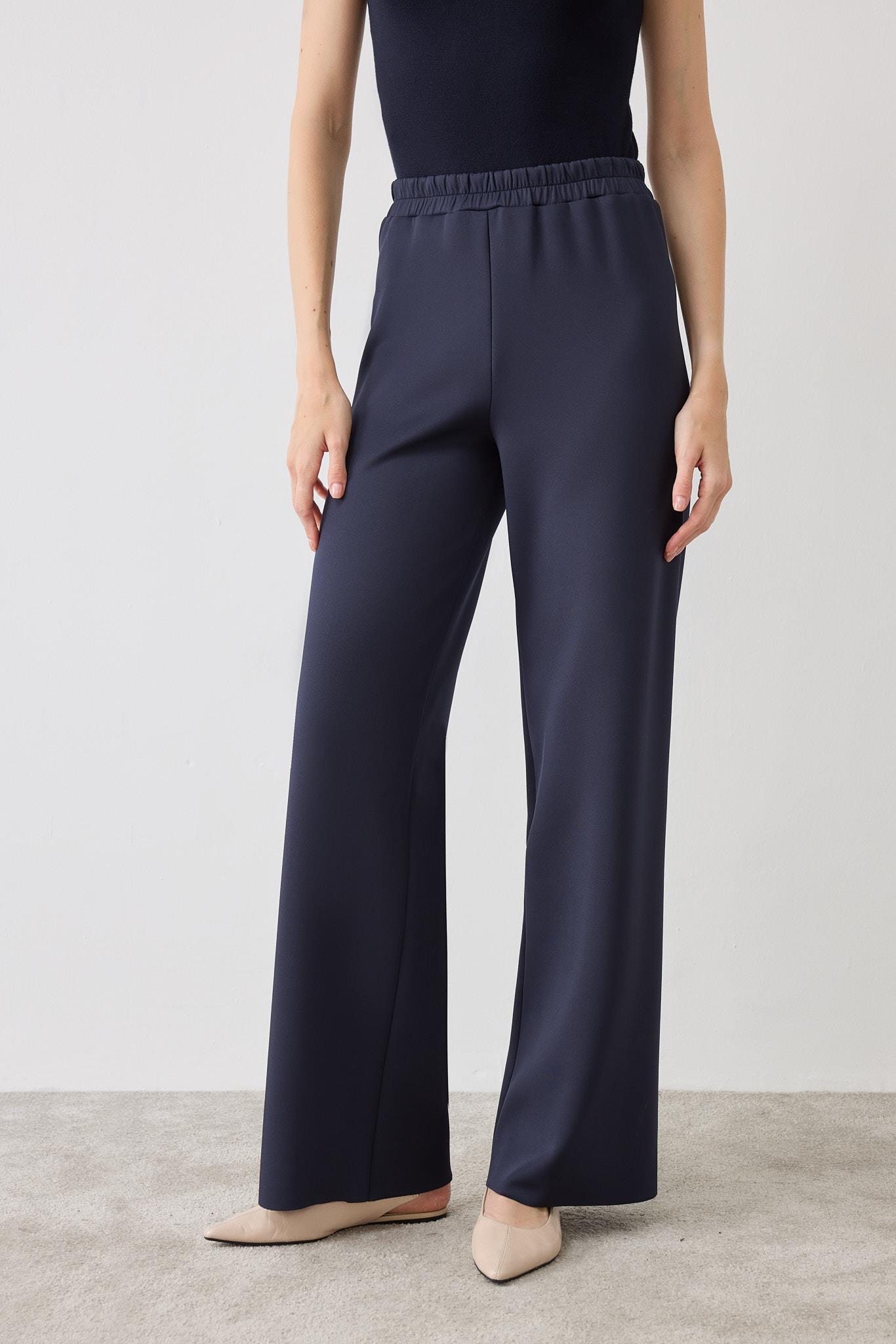 ASEL SCUBA WIDE LEG PANTS NAVY BLUE