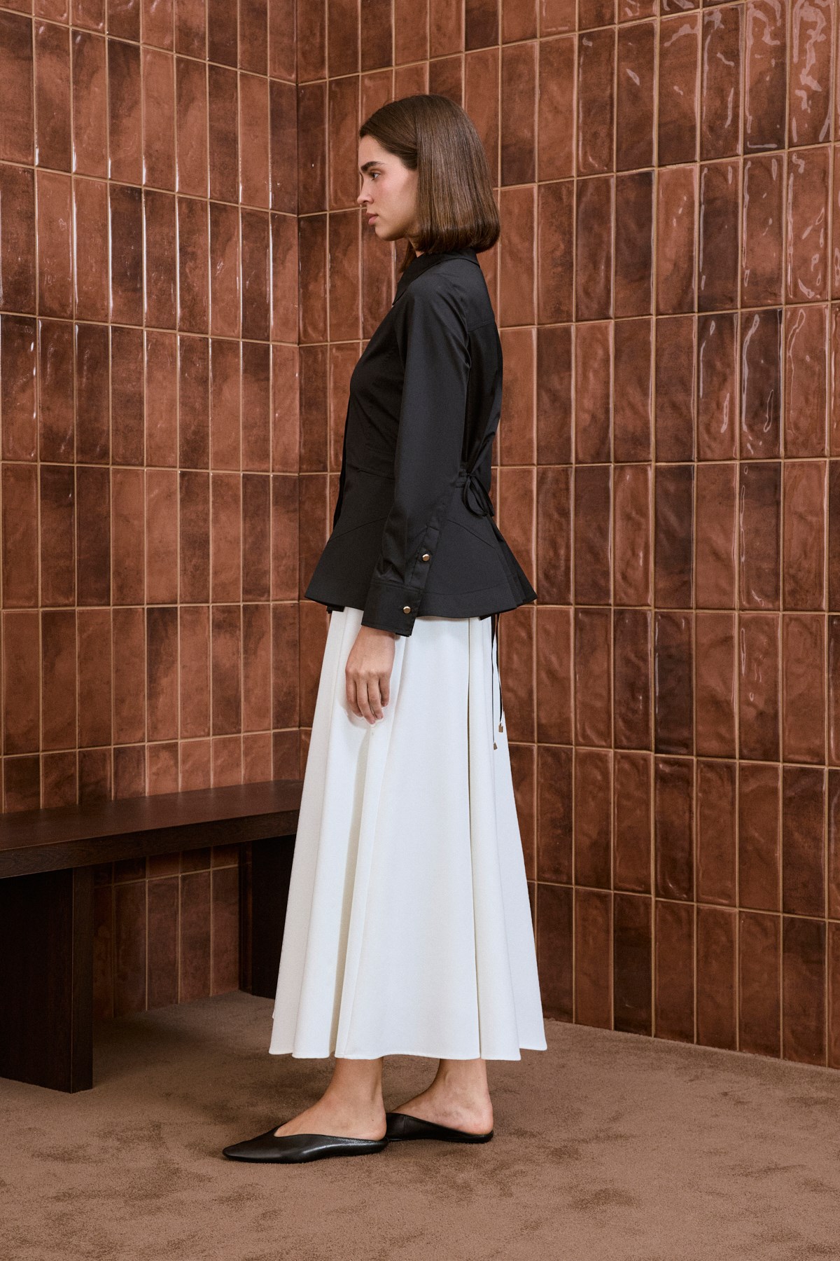 AVA PEPLUM PAPER TOUCH SHIRT BLACK