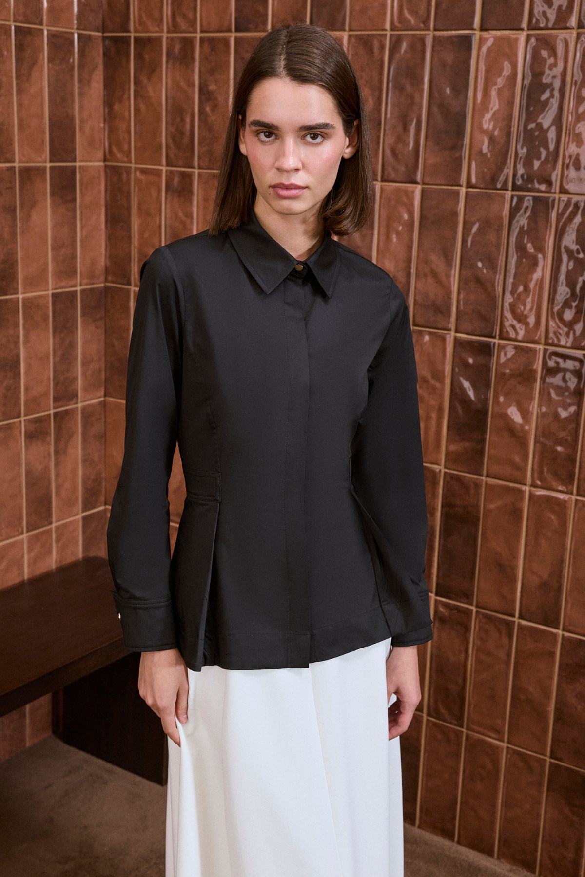AVA PEPLUM PAPER TOUCH SHIRT BLACK