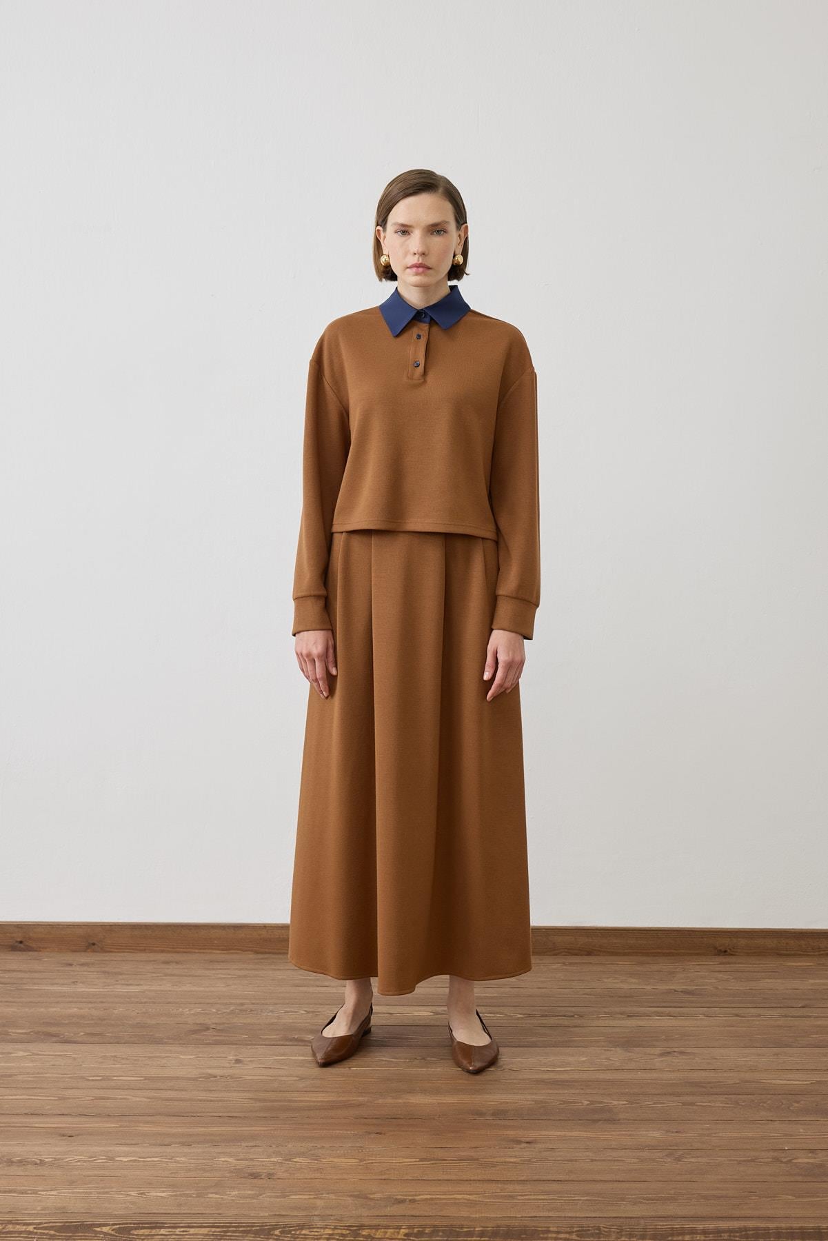 AZURE STRIPE TRIM DETAILED KNIT SET BROWN
