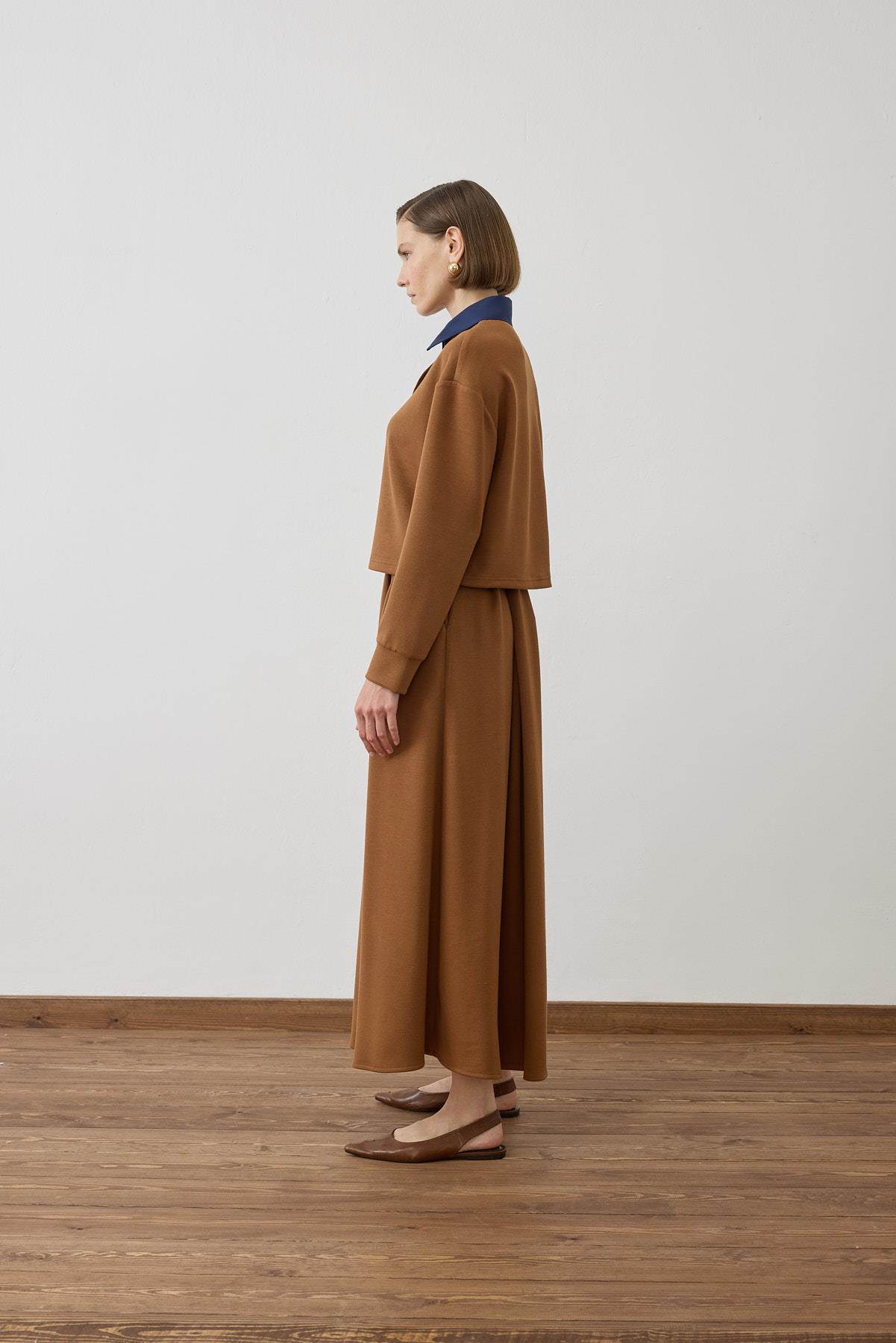 AZURE STRIPE TRIM DETAILED KNIT SET BROWN