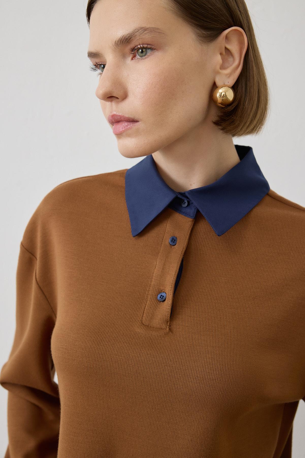 AZURE STRIPE TRIM DETAILED KNIT SET BROWN
