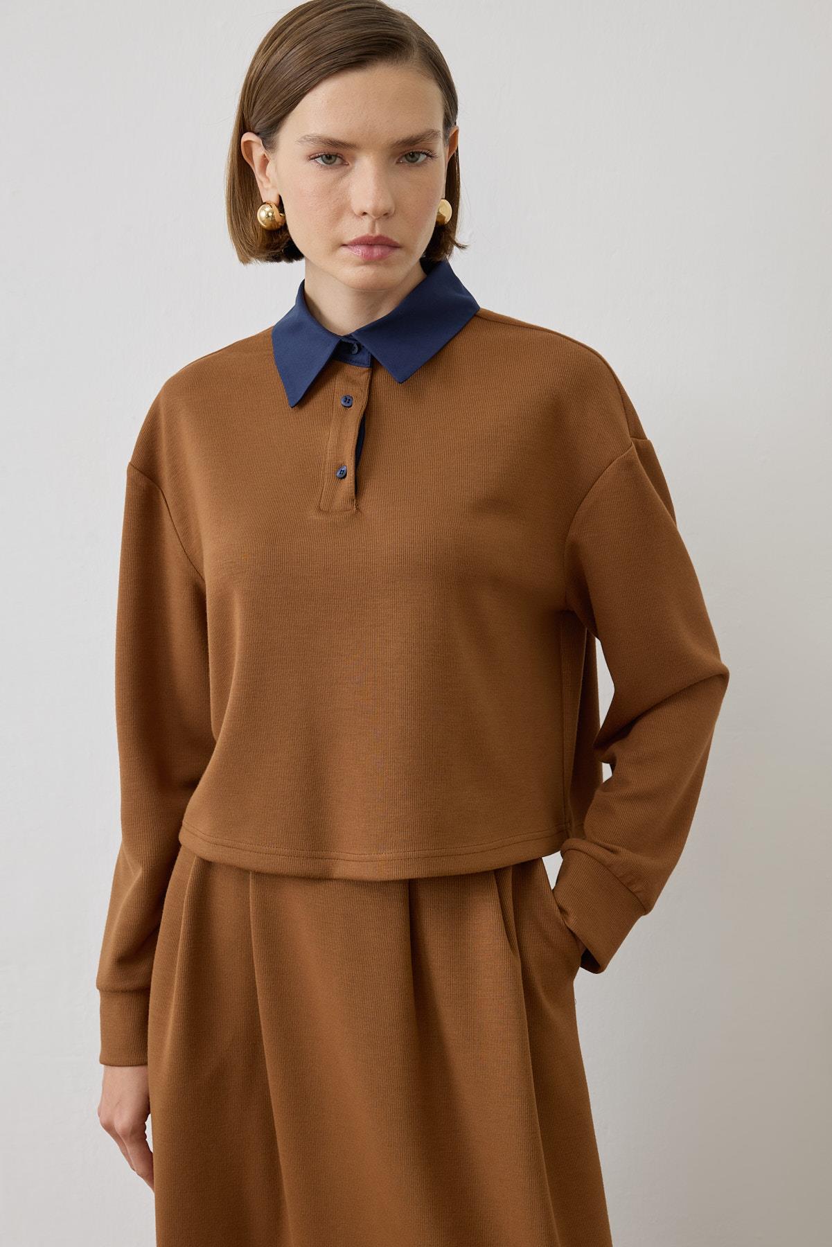 AZURE STRIPE TRIM DETAILED KNIT SET BROWN