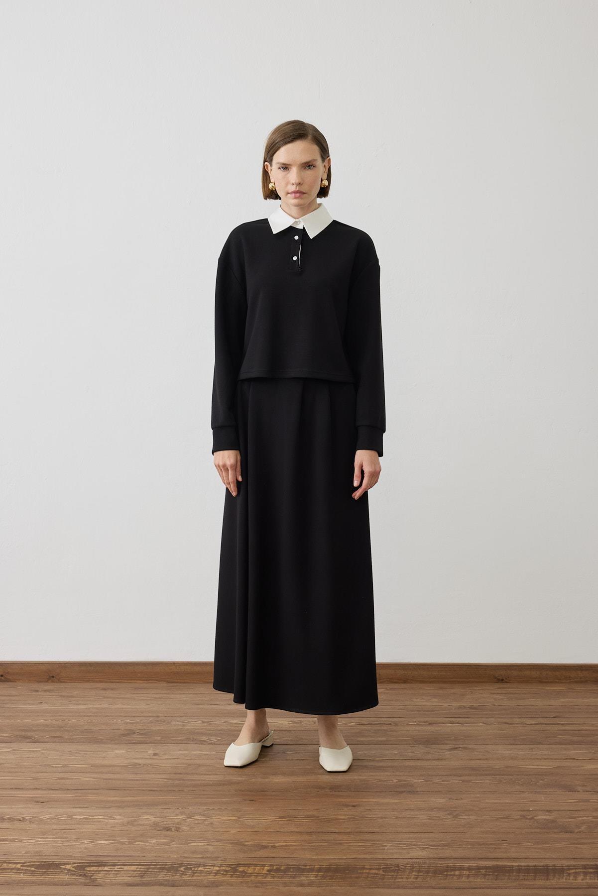 AZURE STRIPE TRIM DETAILED KNIT SET BLACK