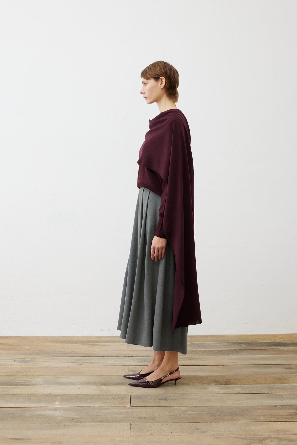 BELLA SHAWL DETAIL KNIT SWEATER BURGUNDY