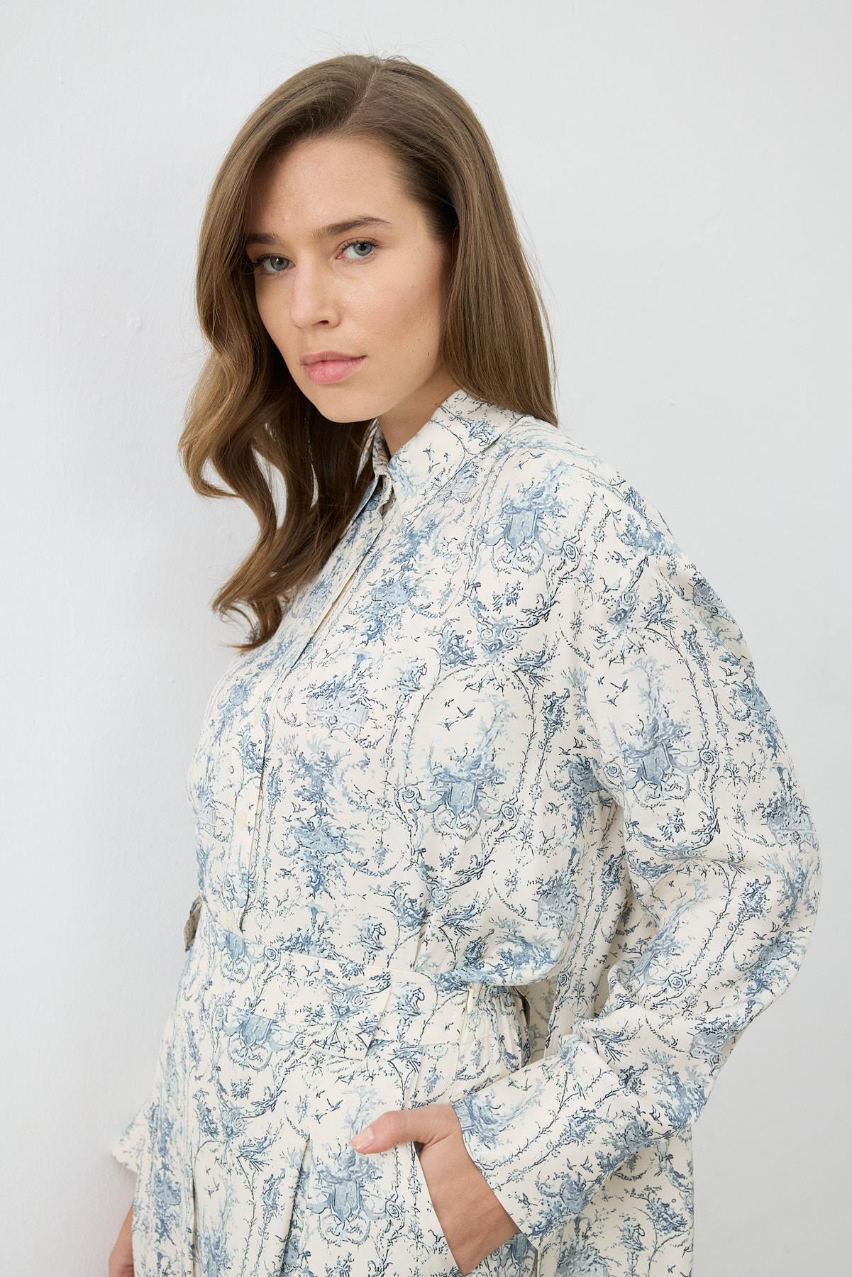 BLANC DESENLİ RAYON VİSKON PİLELİ PANTOLONLU TAKIM BEBE MAVİ