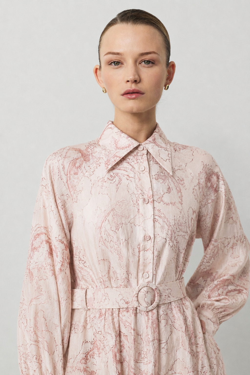 BLUME DESENLİ LYOCELL ELBİSE PEMBE