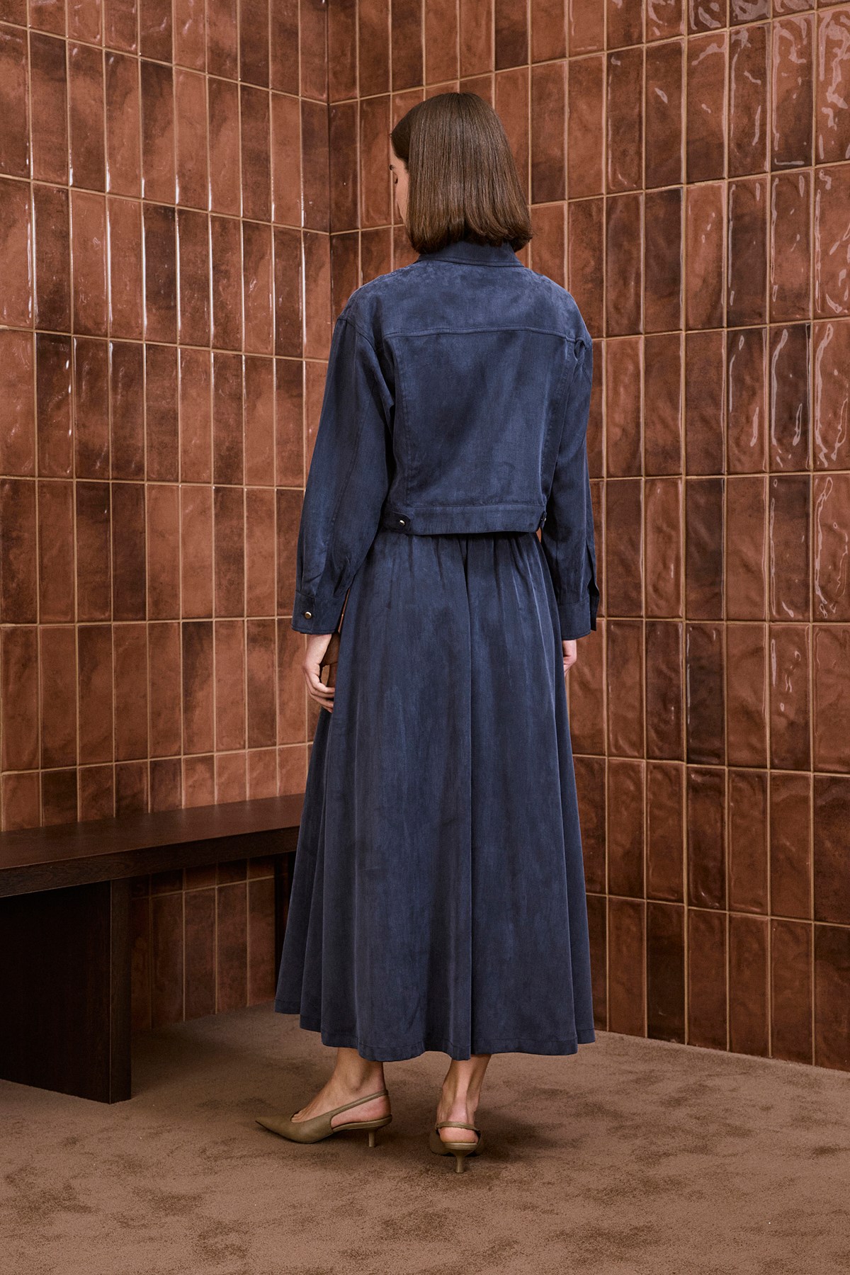CARMEN LYOCELL JACKET SKIRT SET NAVY BLUE