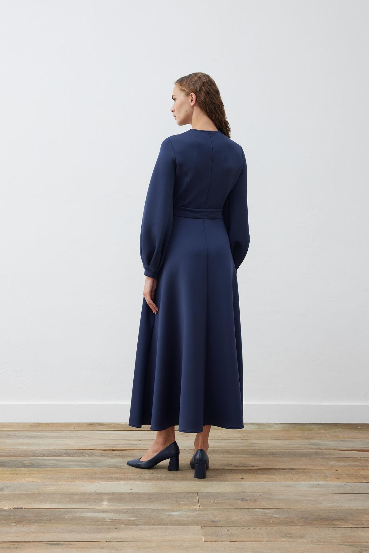 CAROL SCUBA PUFF DRESS NAVY BLUE