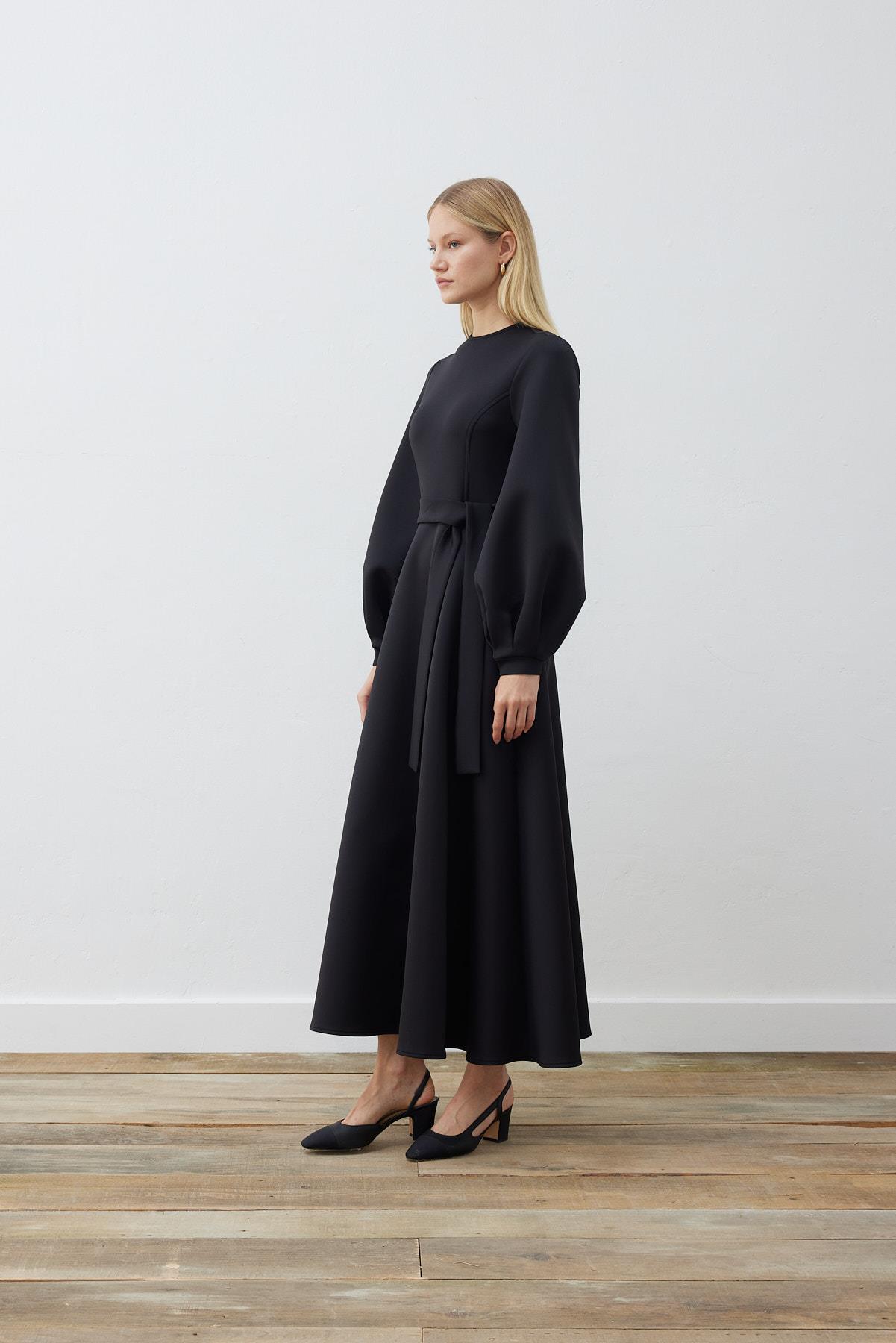 CAROL SCUBA PUFF DRESS BLACK