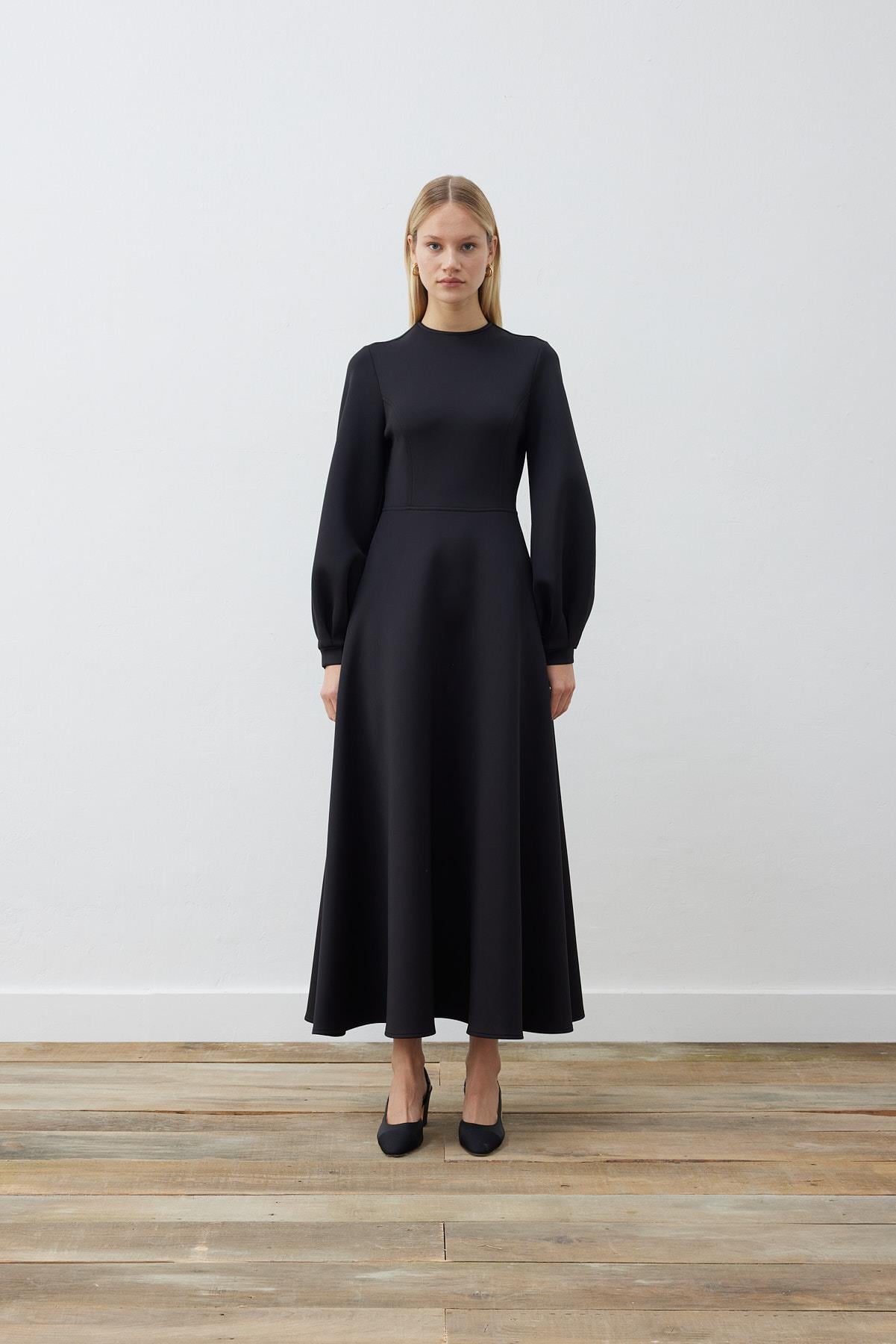 CAROL SCUBA PUFF DRESS BLACK