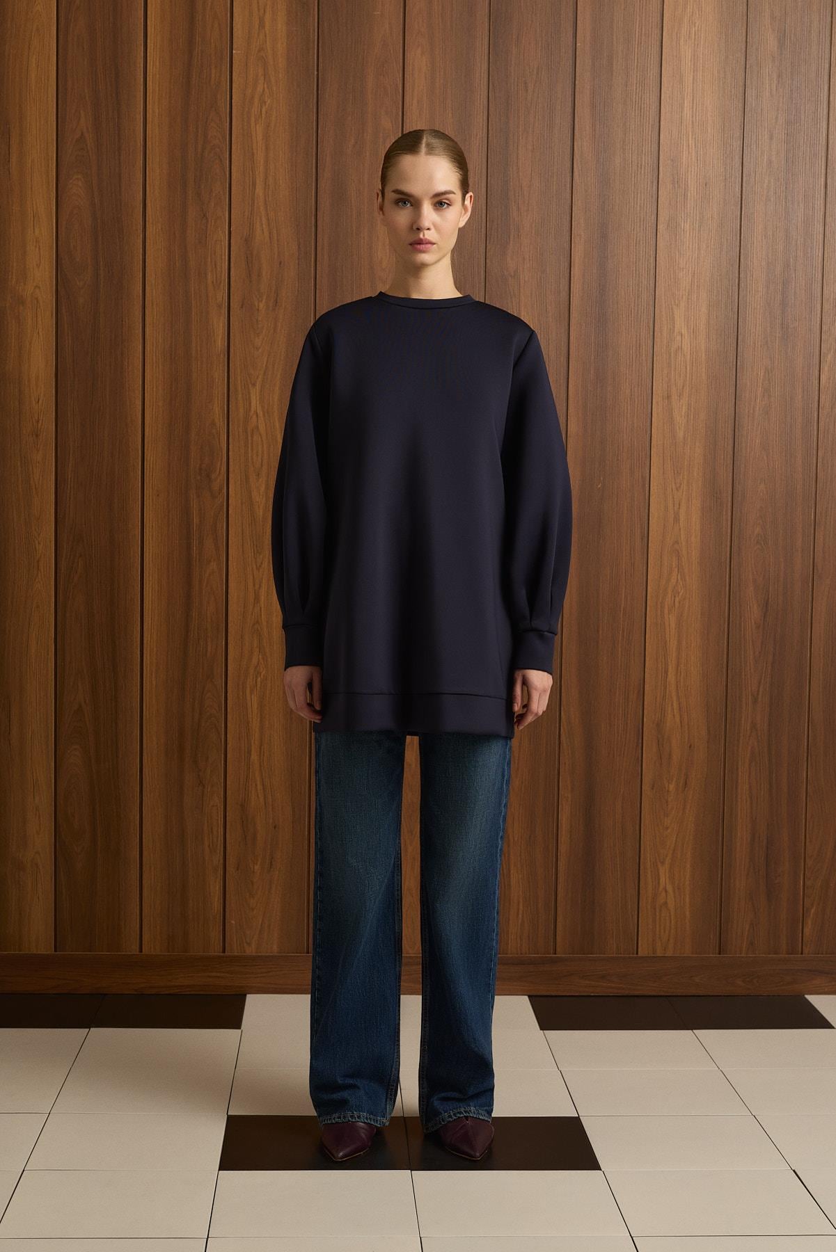 CAROL SCUBA PUFF TUNIC NAVY BLUE