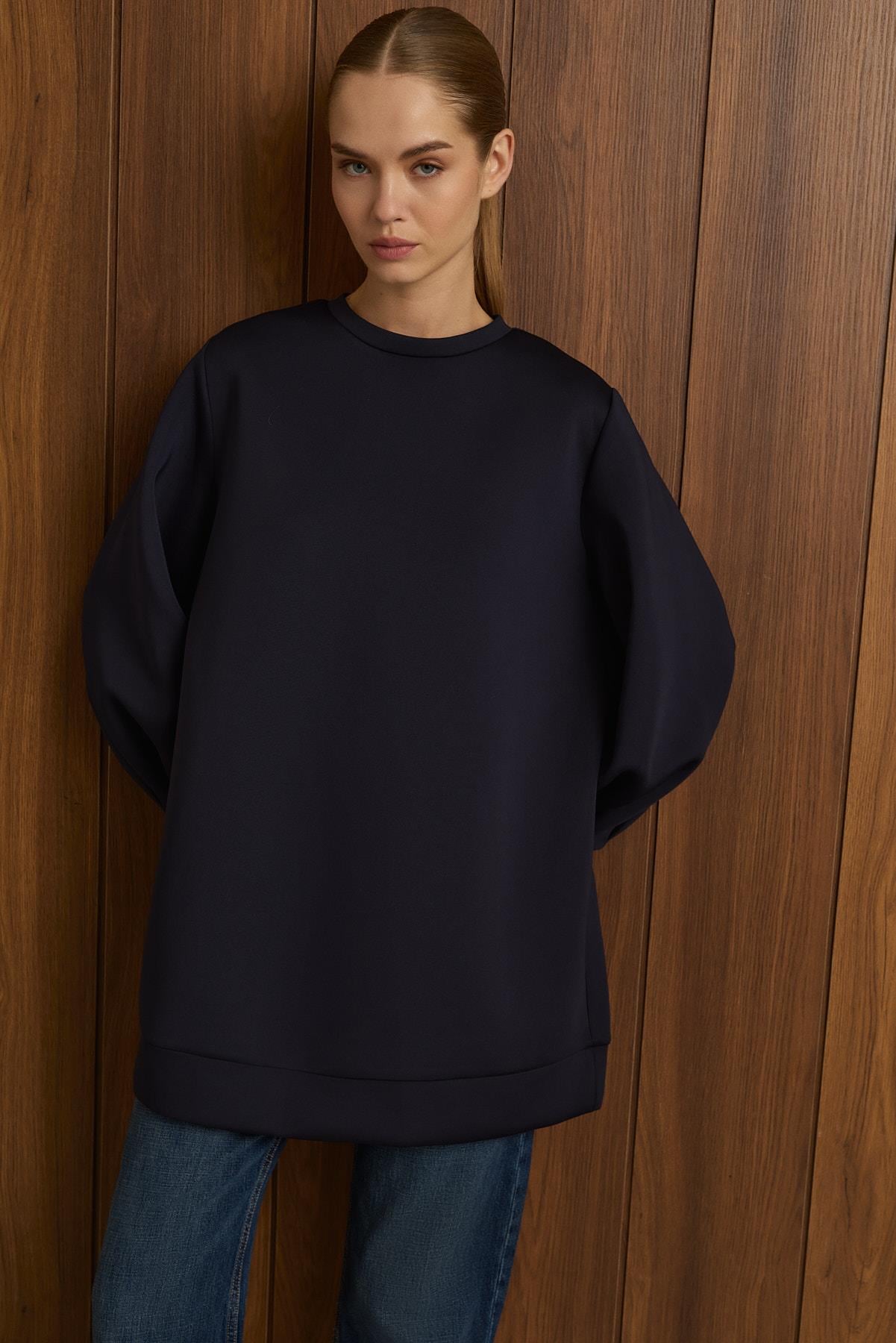 CAROL SCUBA PUFF TUNIC NAVY BLUE