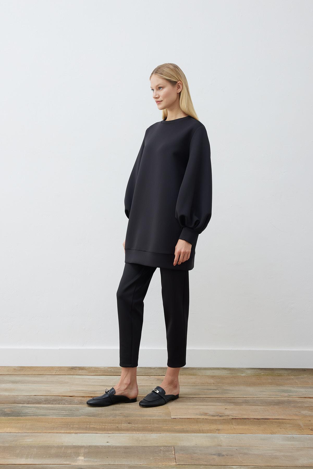 CAROL SCUBA PUFF TUNIC BLACK