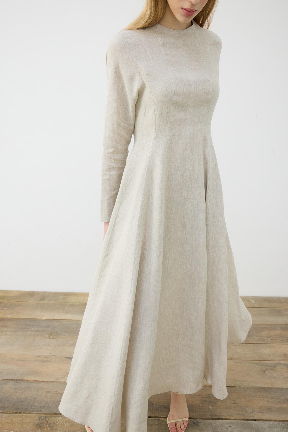 CLARA %100 LINEN FITTED DRESS NATURAL