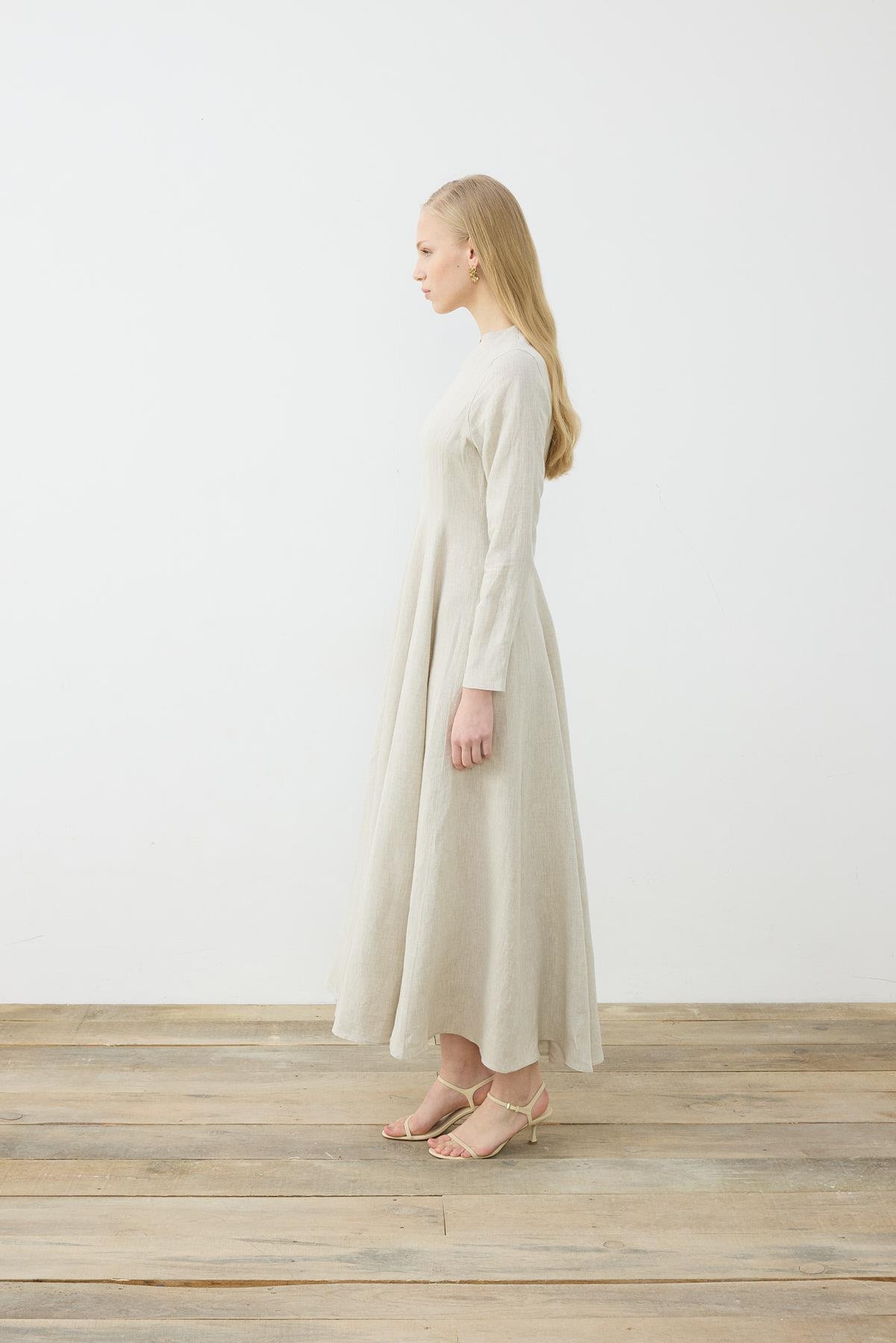CLARA %100 LINEN FITTED DRESS NATURAL