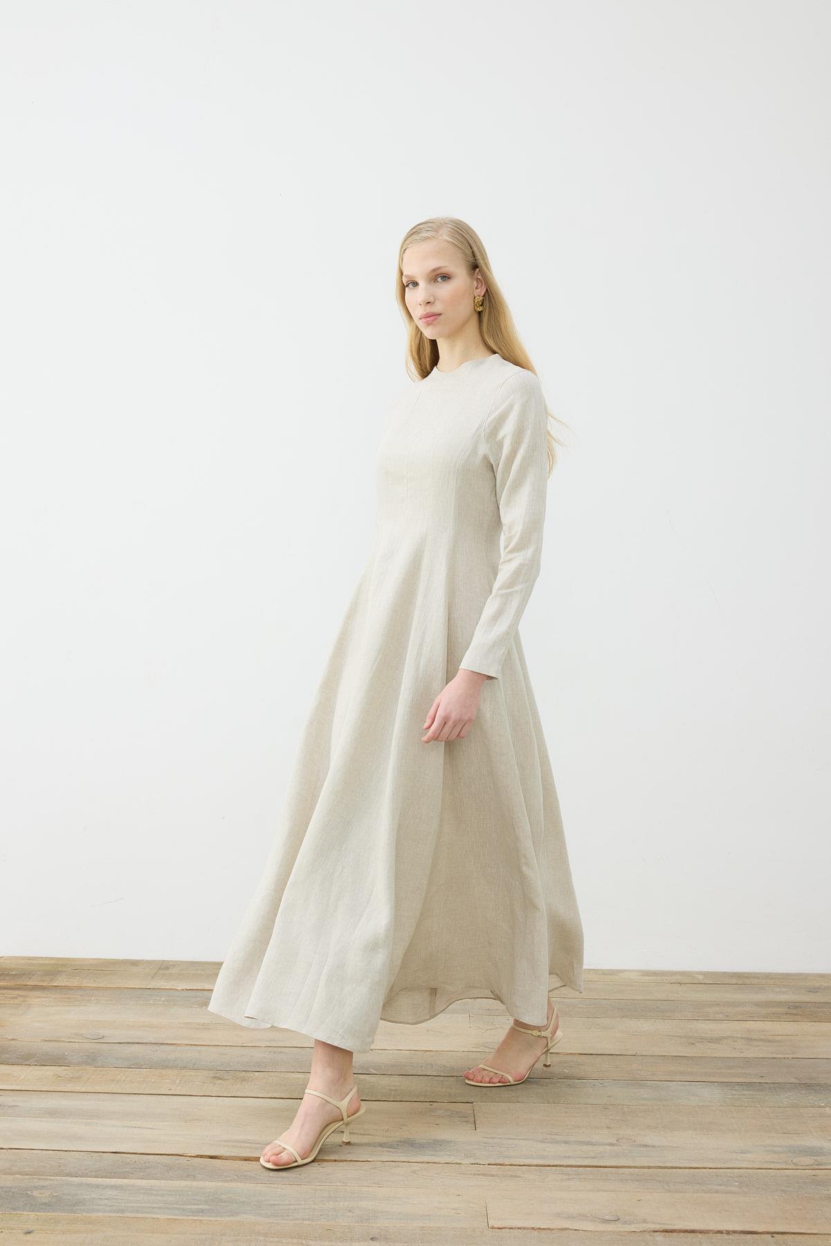 CLARA %100 LINEN FITTED DRESS NATURAL