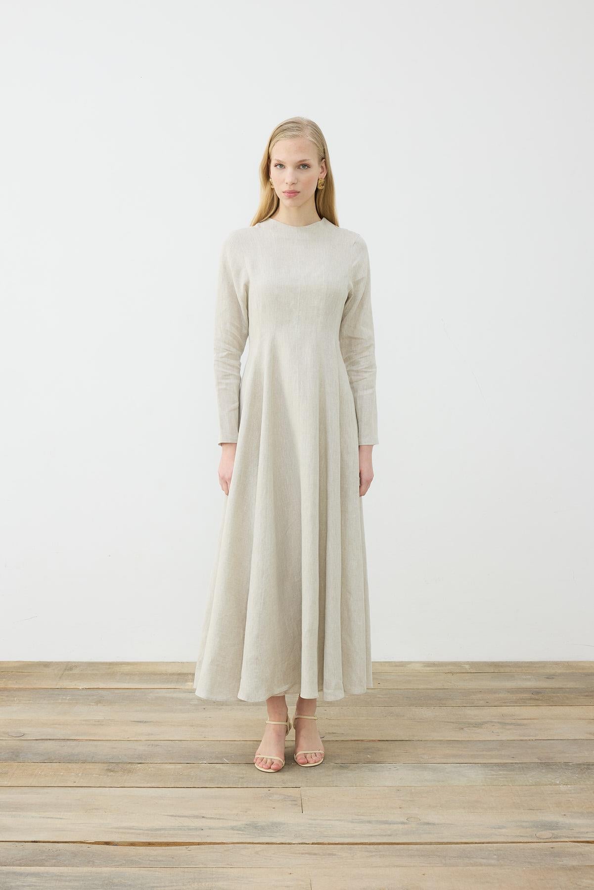 CLARA %100 LINEN FITTED DRESS NATURAL