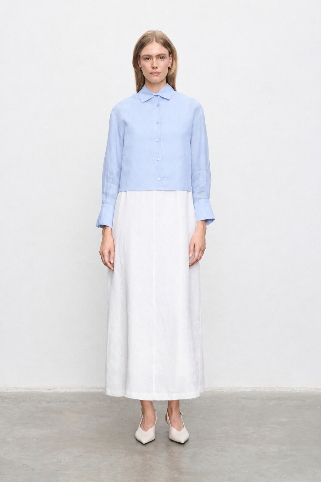 COLOR %100 LINEN CROPPED SHIRT BABY BLUE