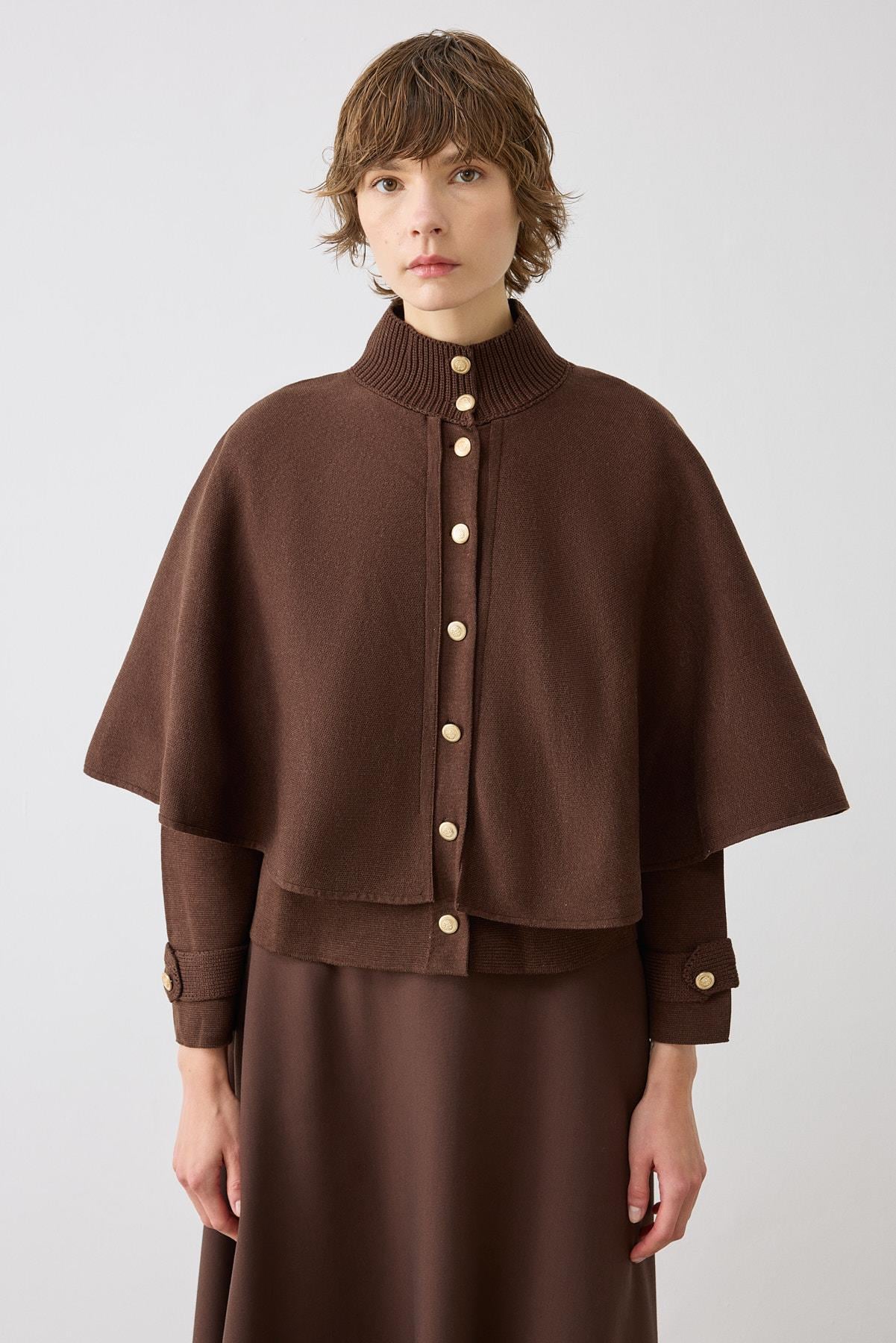 DAPHNE STEEL KNIT CAPE COAT BROWN