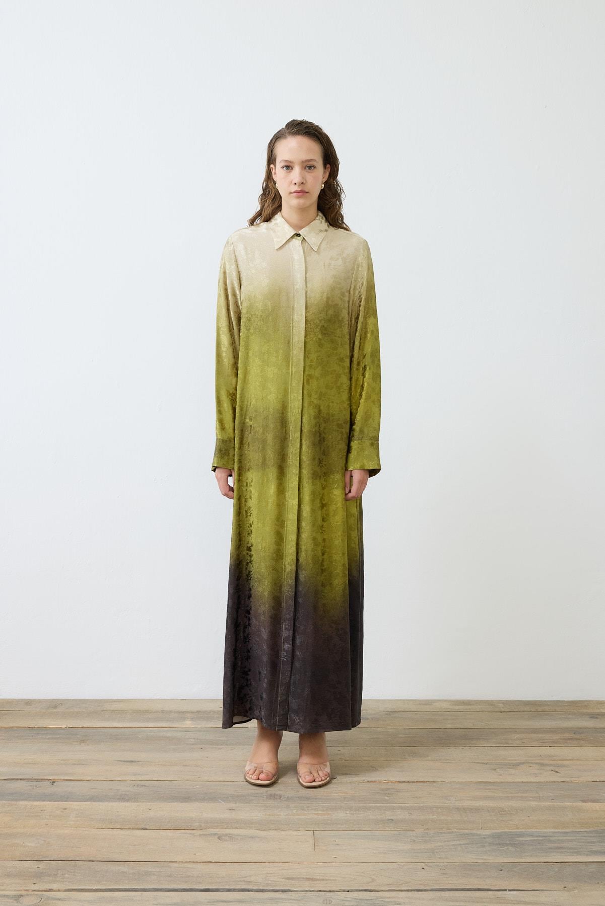 DEGRADE RAYON VİSKON GÖMLEK ELBİSE YEŞİL
