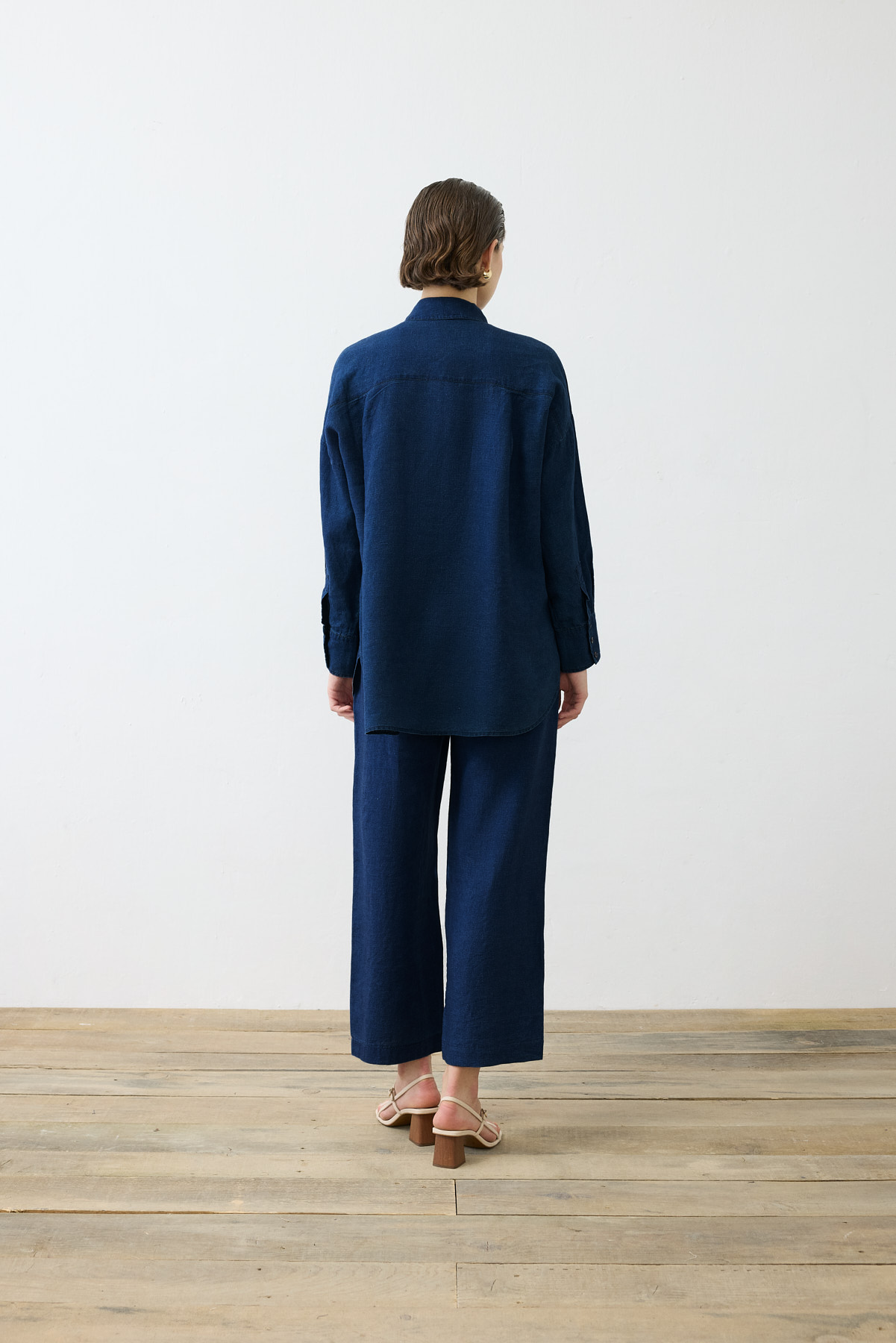 DENIM EFFEC %100 LINEN PANTS SET NAVY BLUE