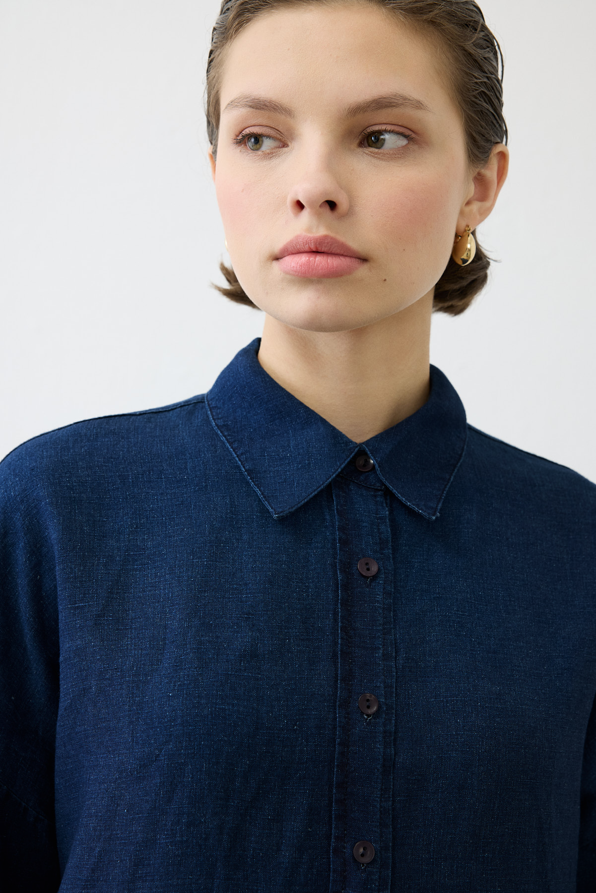 DENIM EFFEC %100 LINEN PANTS SET NAVY BLUE