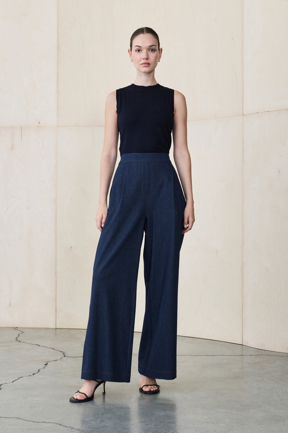 DERA VELVET COLLAR RAYON DENIM SET NAVY BLUE