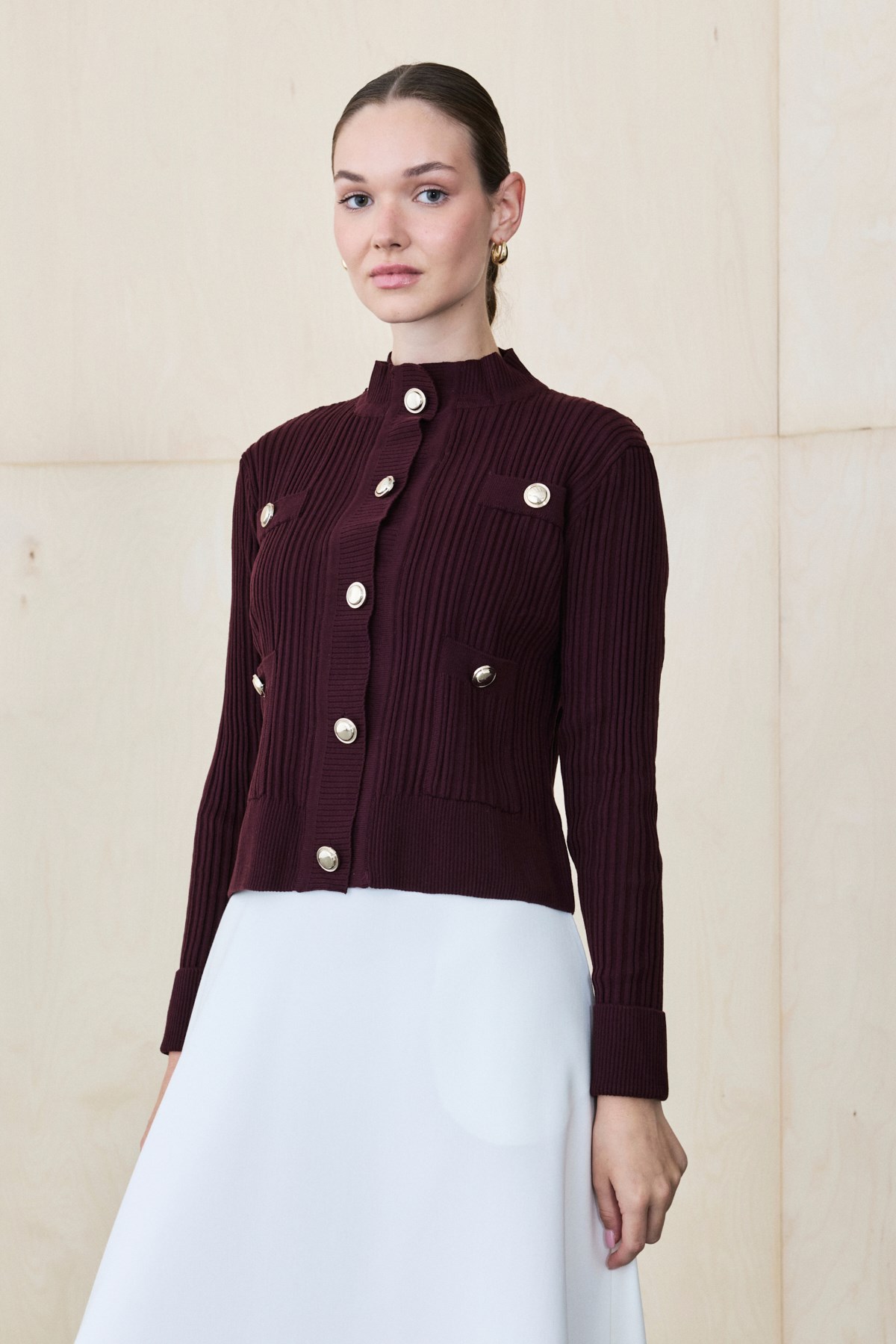DIVA BUTTONED KNIT CARDIGAN BURGUNDY
