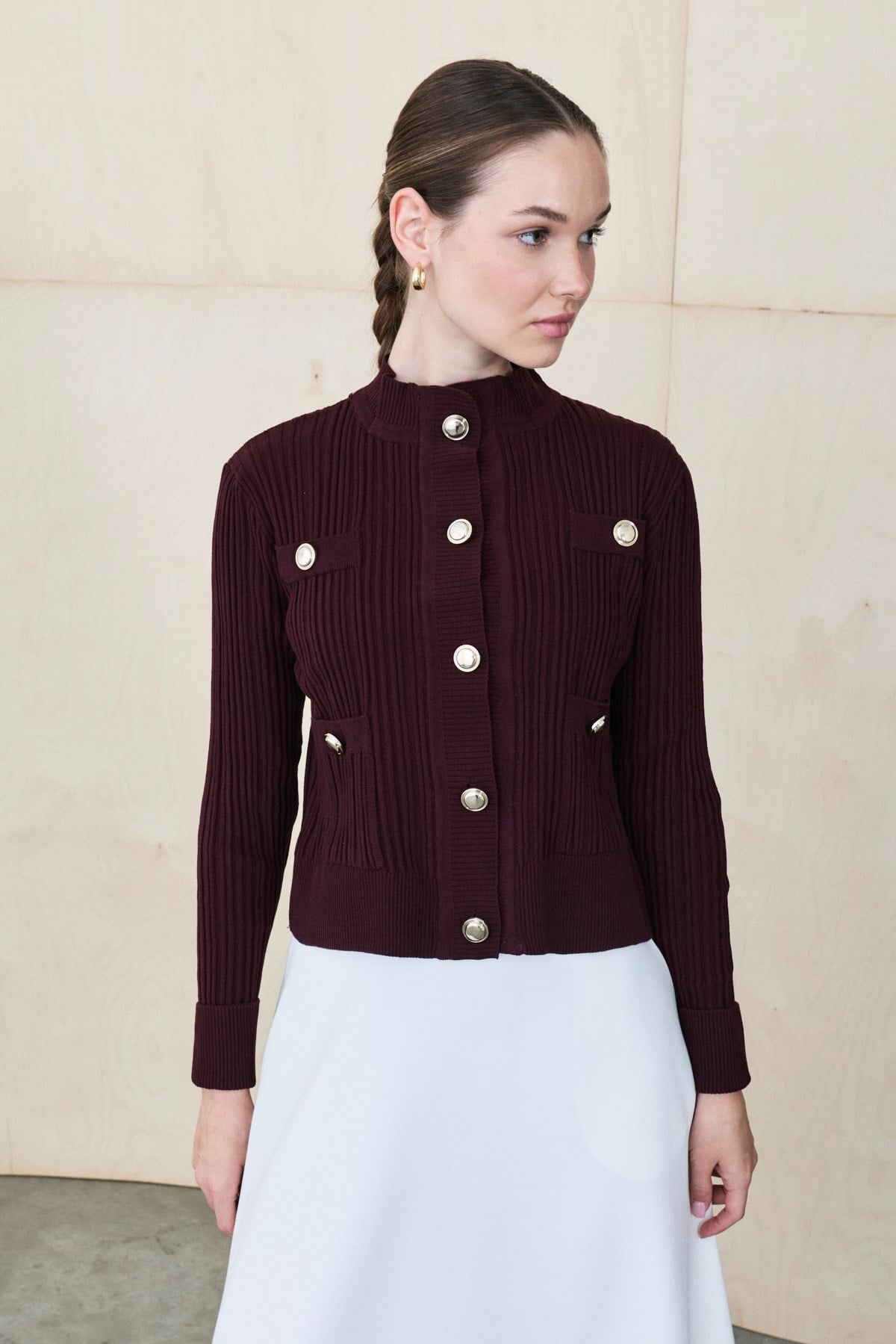DIVA BUTTONED KNIT CARDIGAN BURGUNDY