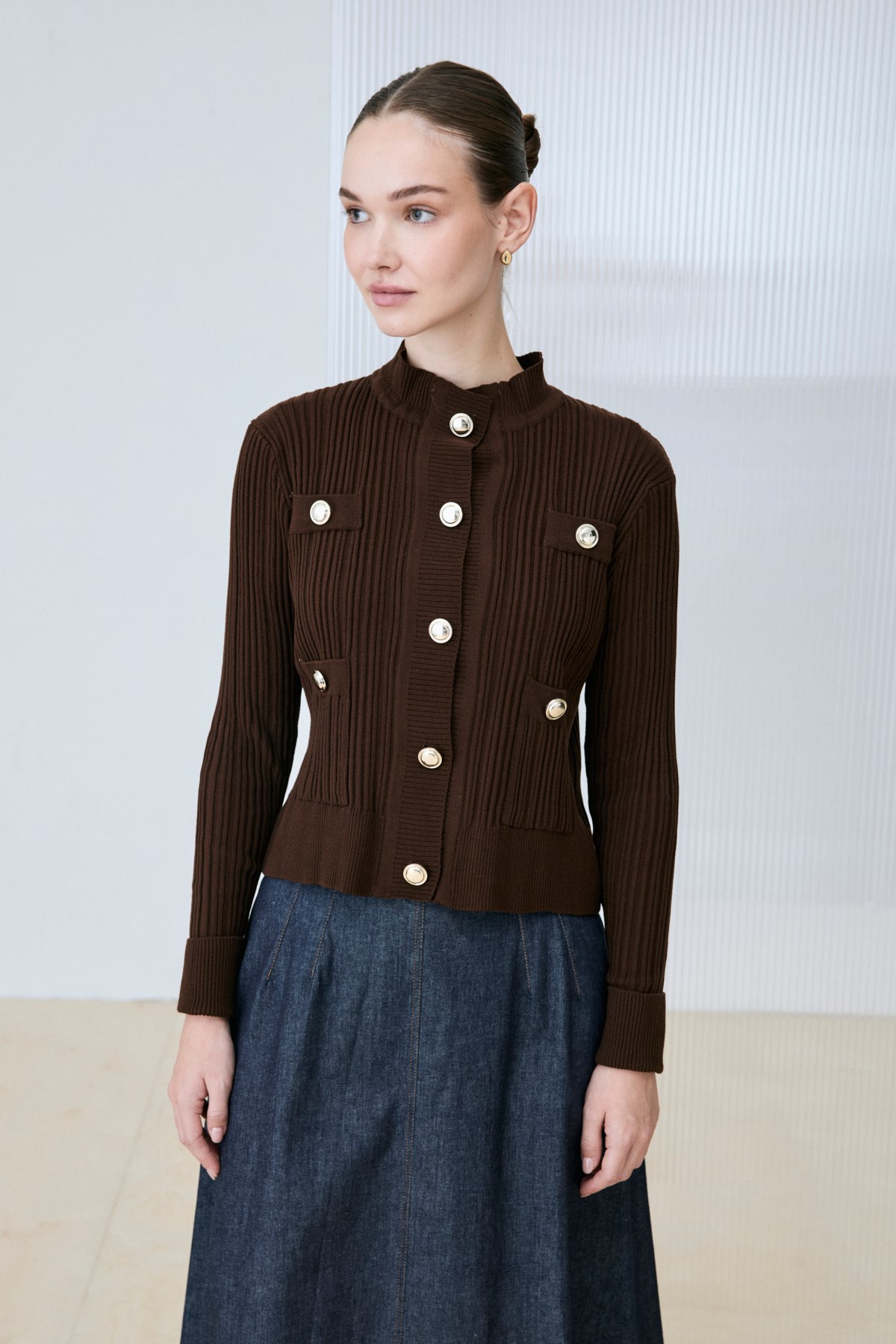 DIVA BUTTONED KNIT CARDIGAN BROWN
