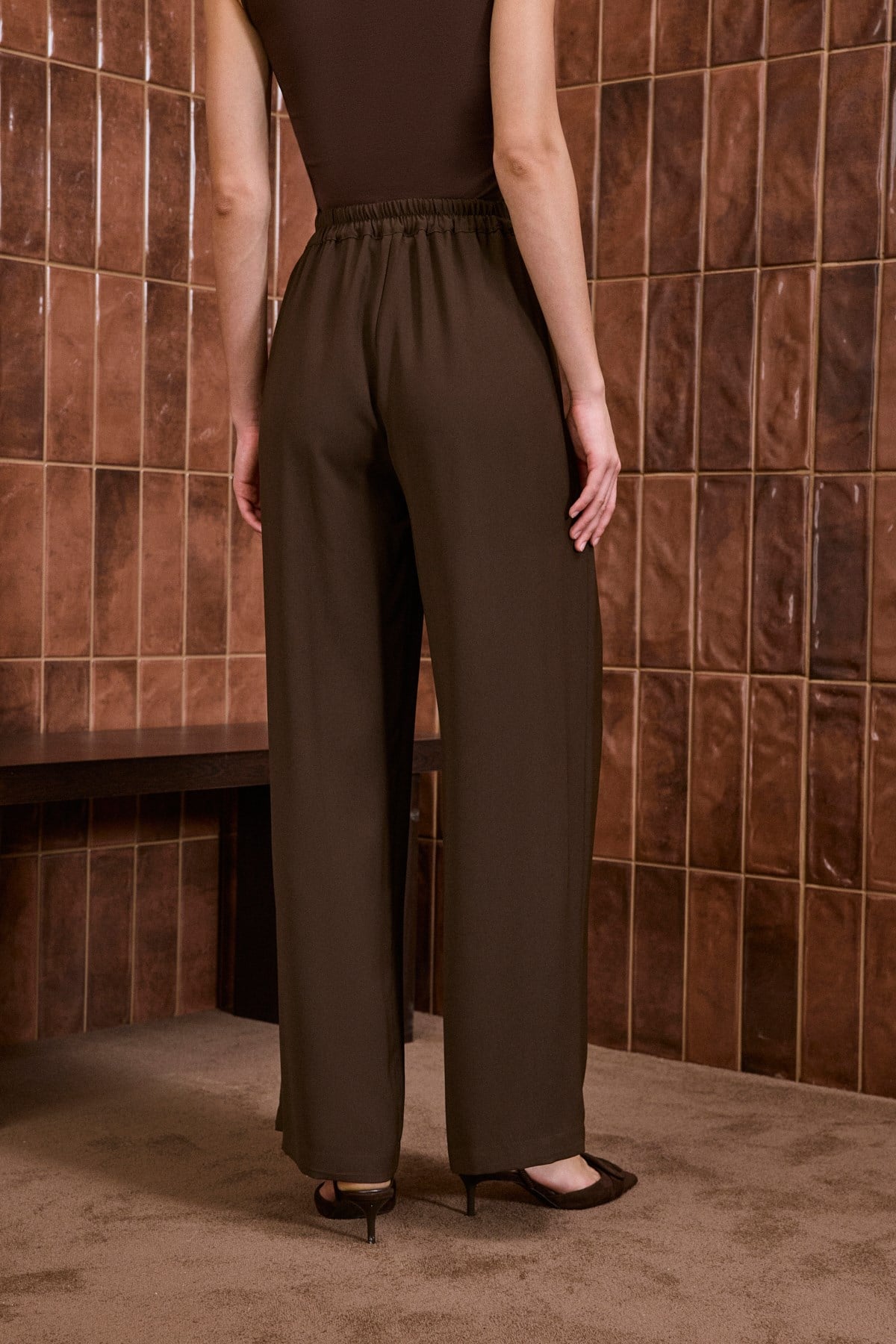 DONNA KREP PALAZZO PANTOLON KAHVE