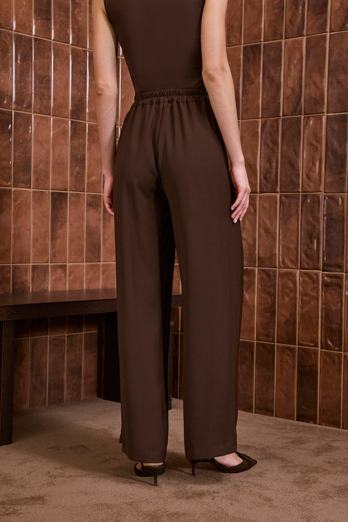 DONNA KREP PALAZZO PANTOLON KAHVE
