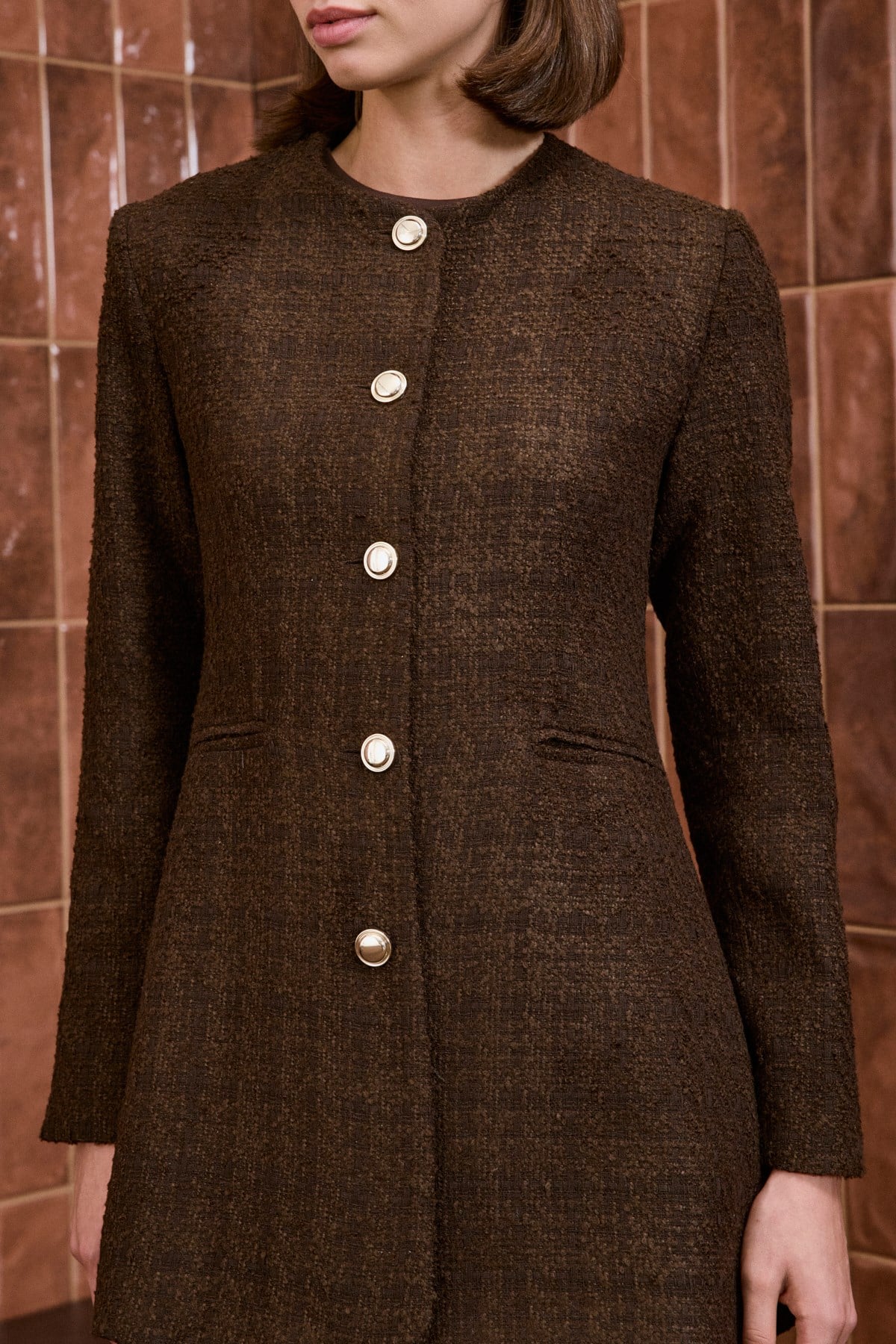 DONNA TWEED GOLD BUTTONED JACKET BROWN