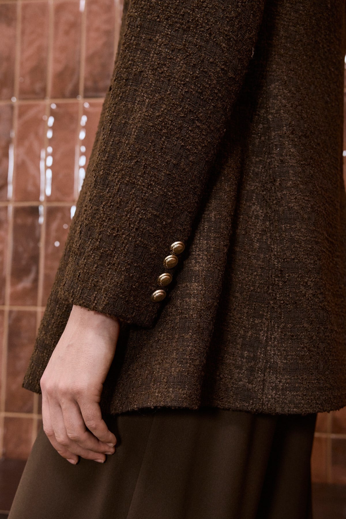 DONNA TWEED GOLD BUTTONED JACKET BROWN