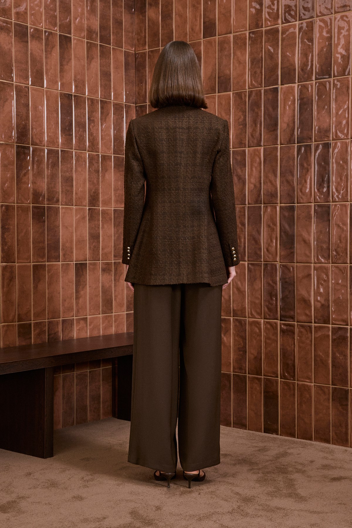 DONNA TWEED GOLD BUTTONED JACKET BROWN