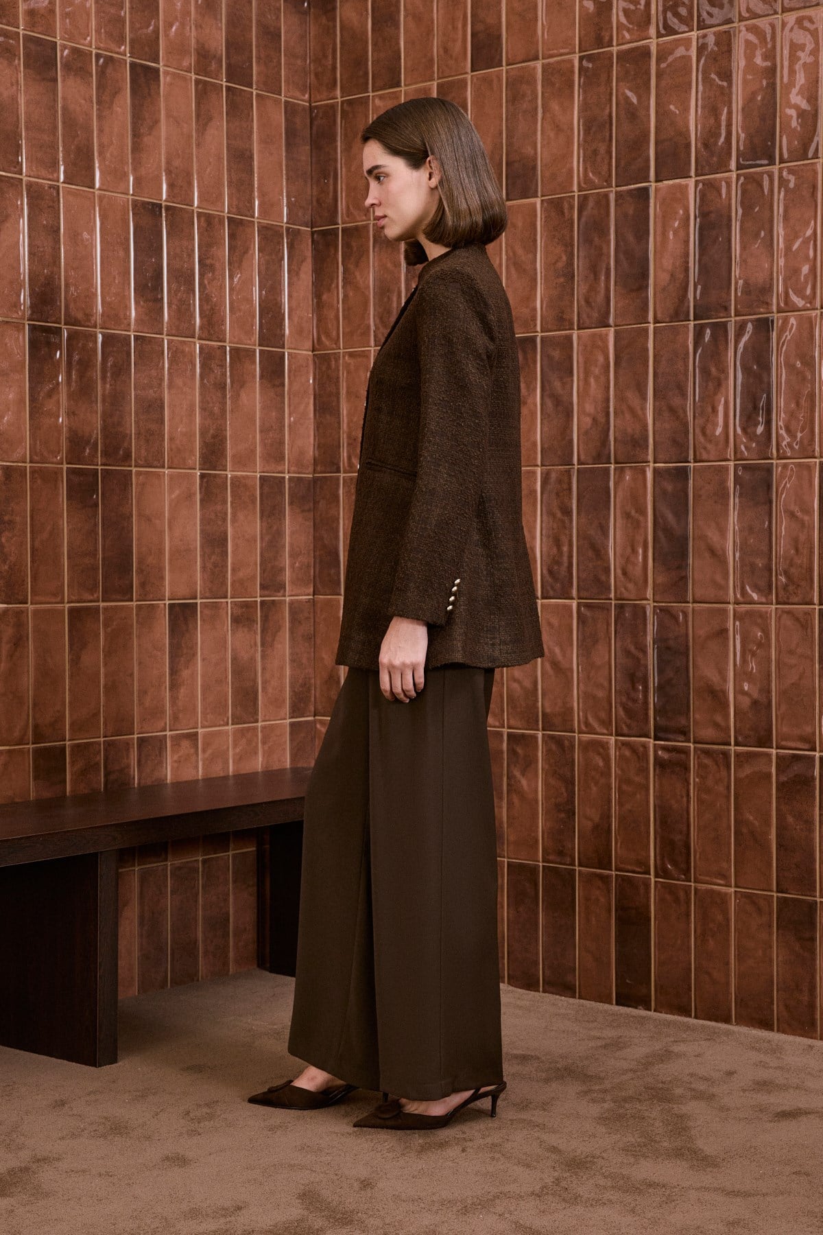 DONNA TWEED GOLD BUTTONED JACKET BROWN