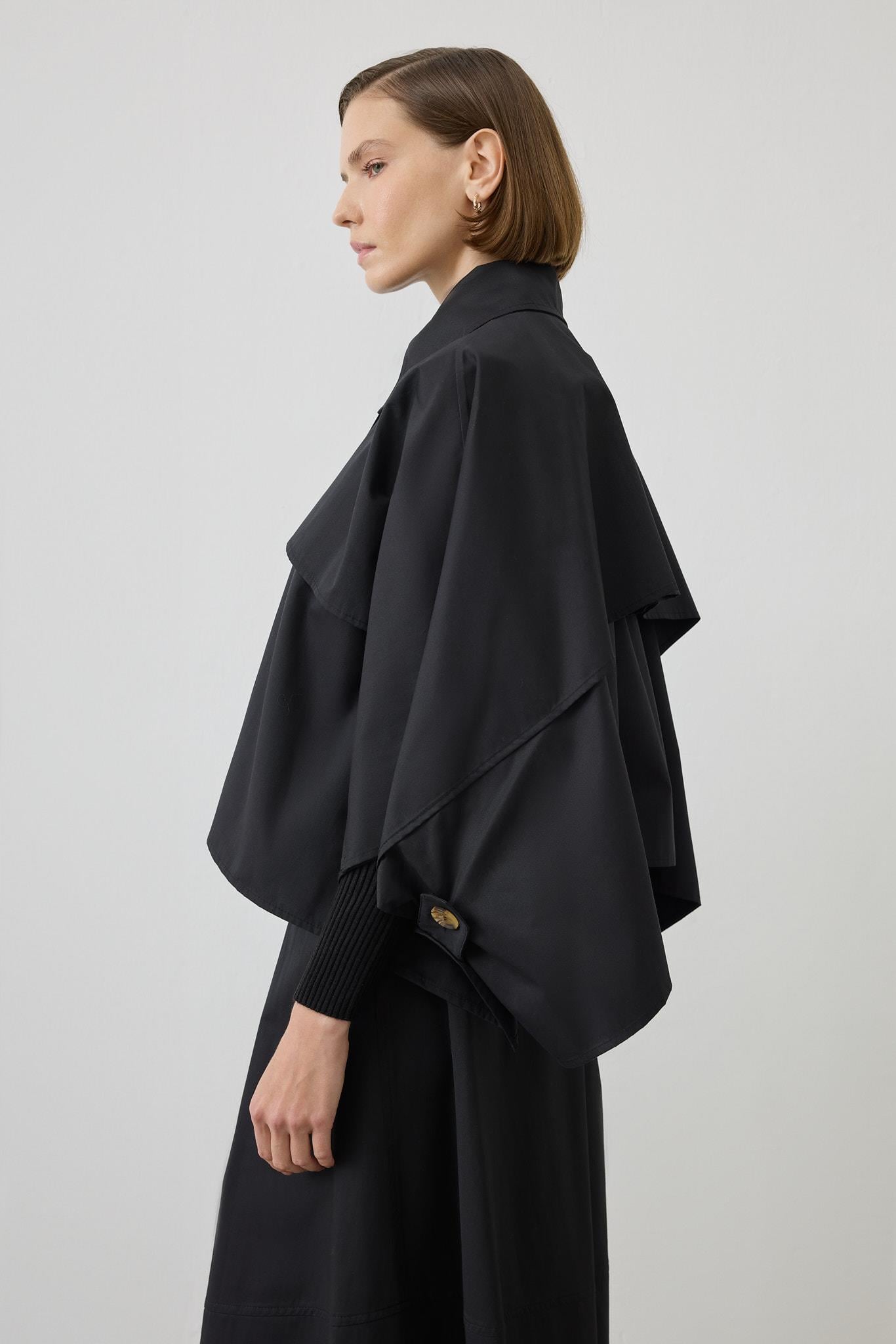 DORA PELERİN TRENÇKOT SİYAH