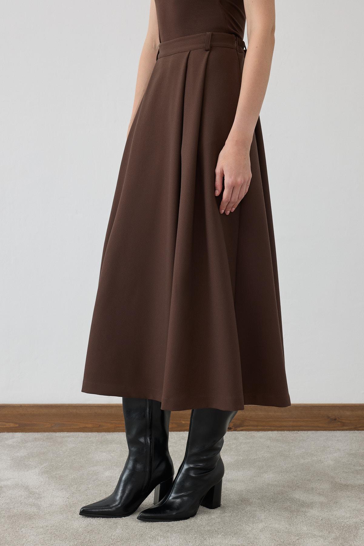 DORE PLEATED SKIRT BROWN