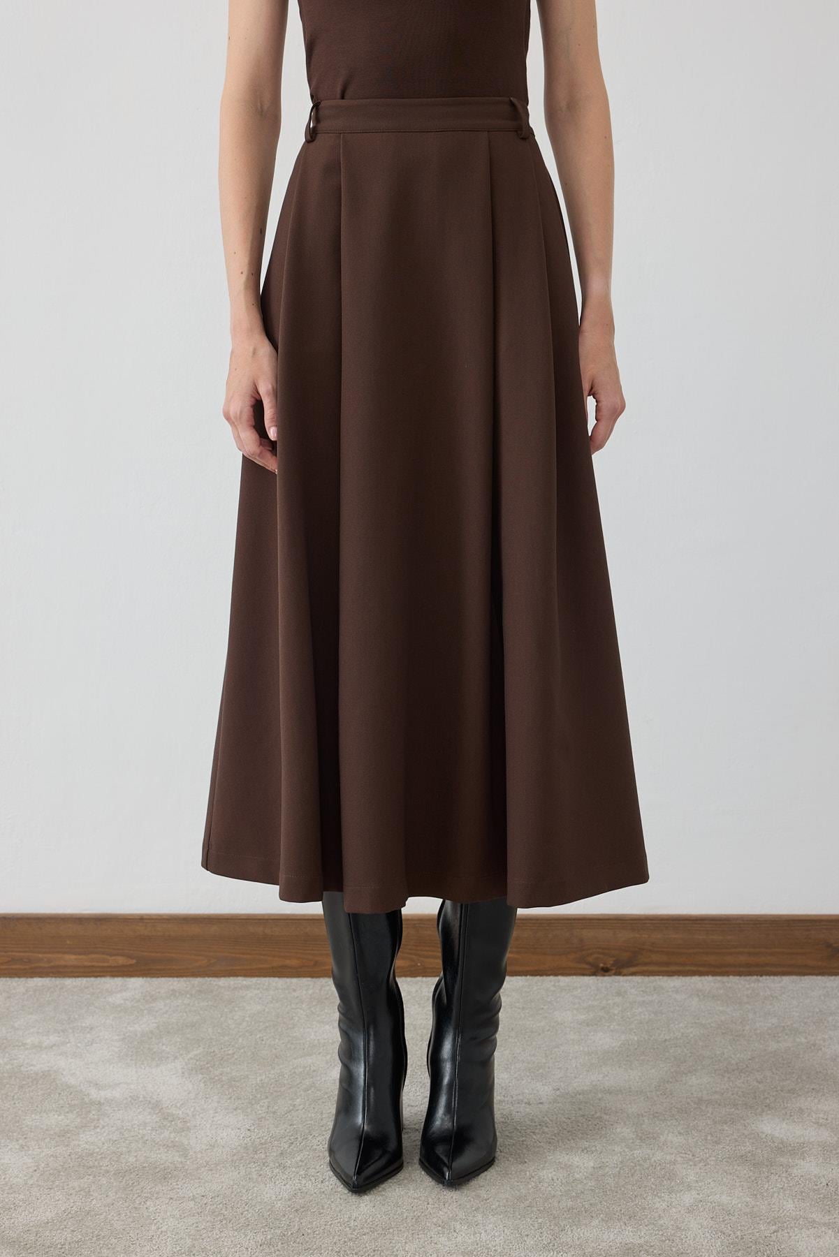 DORE PLEATED SKIRT BROWN