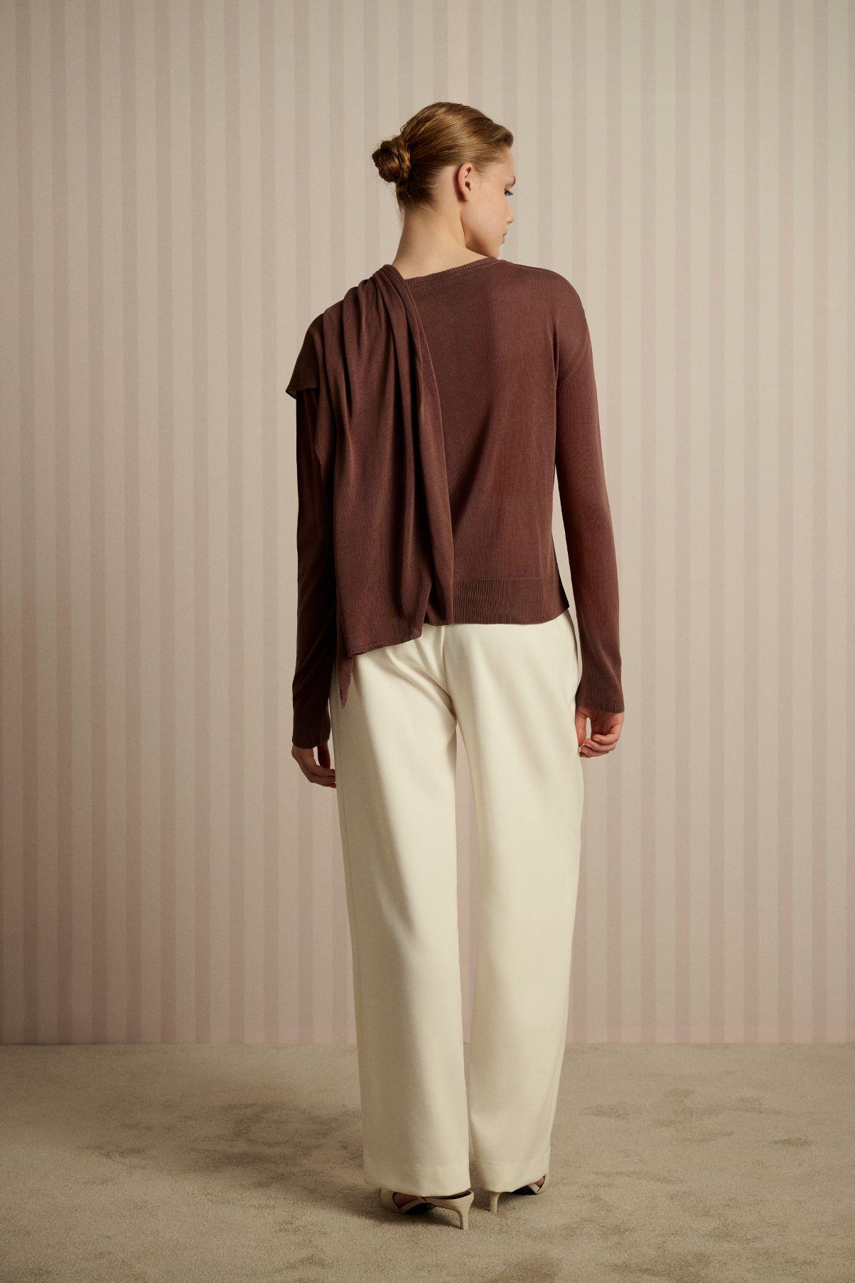 DOREN SHAWL DETAIL MERCERIZED KNIT CARDIGAN BROWN
