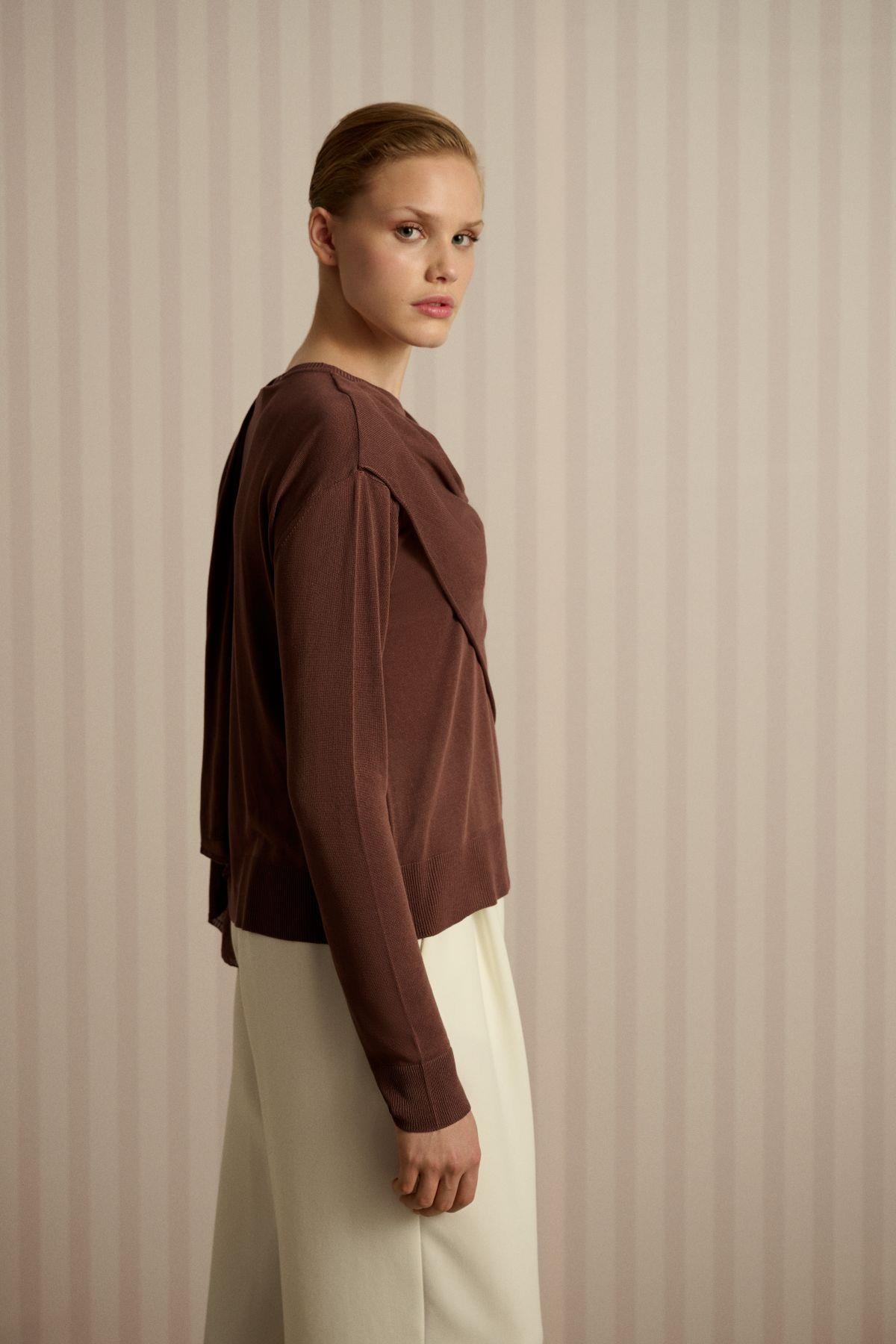 DOREN SHAWL DETAIL MERCERIZED KNIT CARDIGAN BROWN