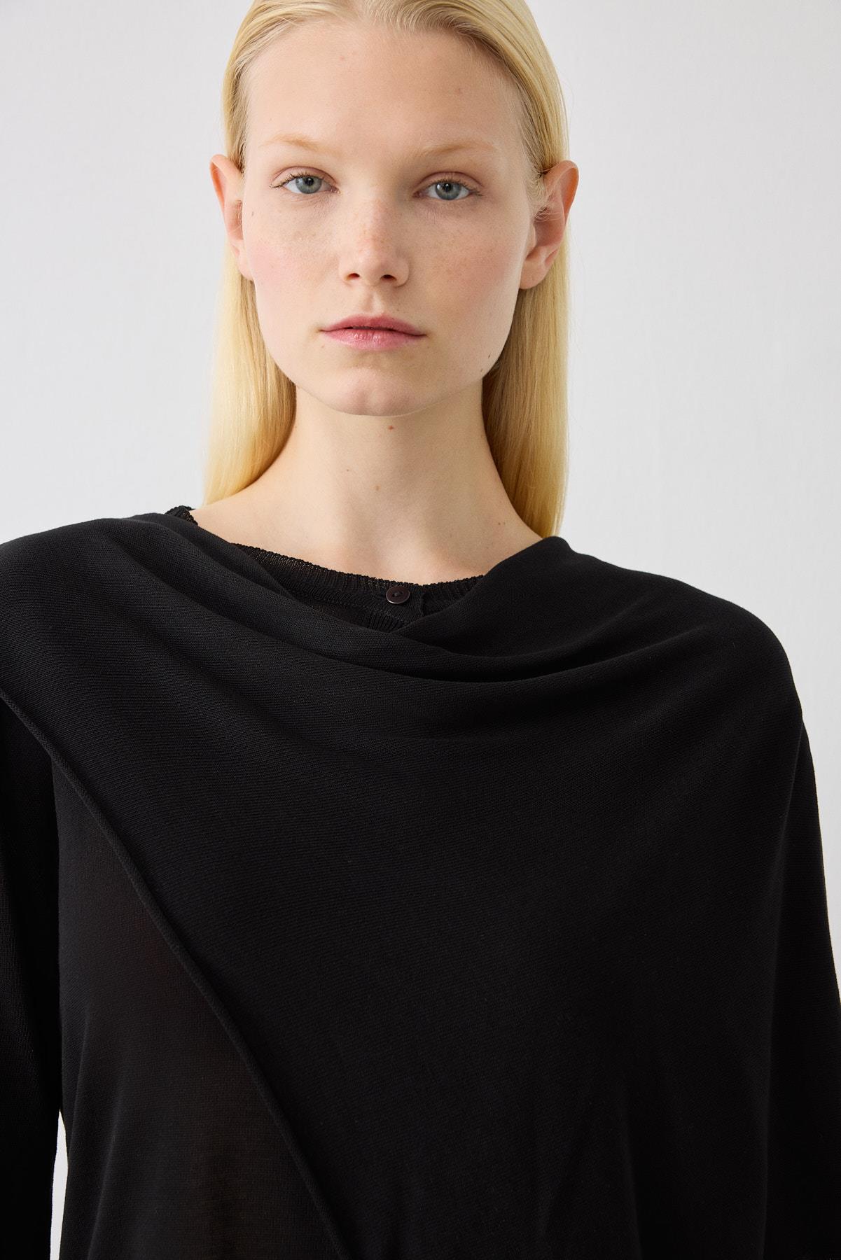 DOREN SHAWL DETAIL MERCERIZED KNIT CARDIGAN BLACK