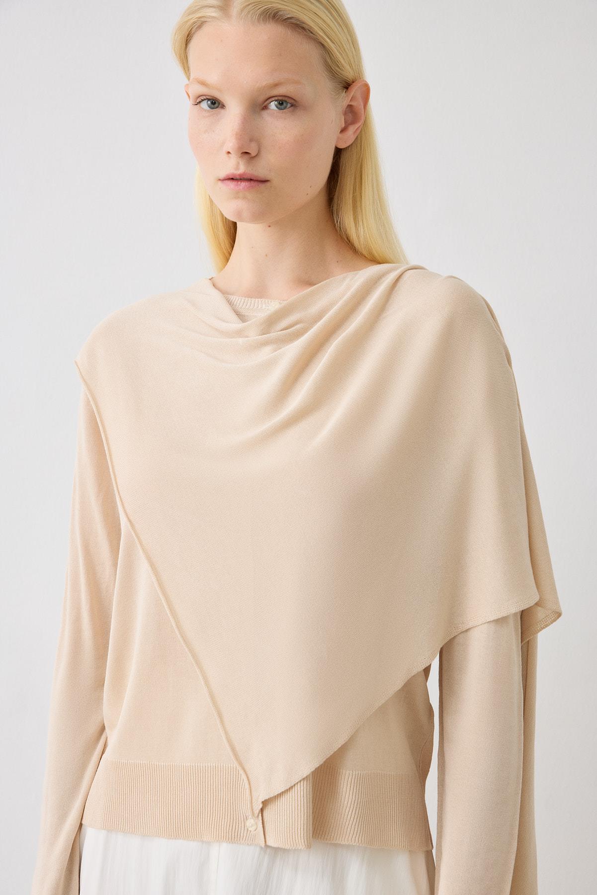 DOREN ŞAL DETAYLI TRİKO MERSERİZE HIRKA BEJ