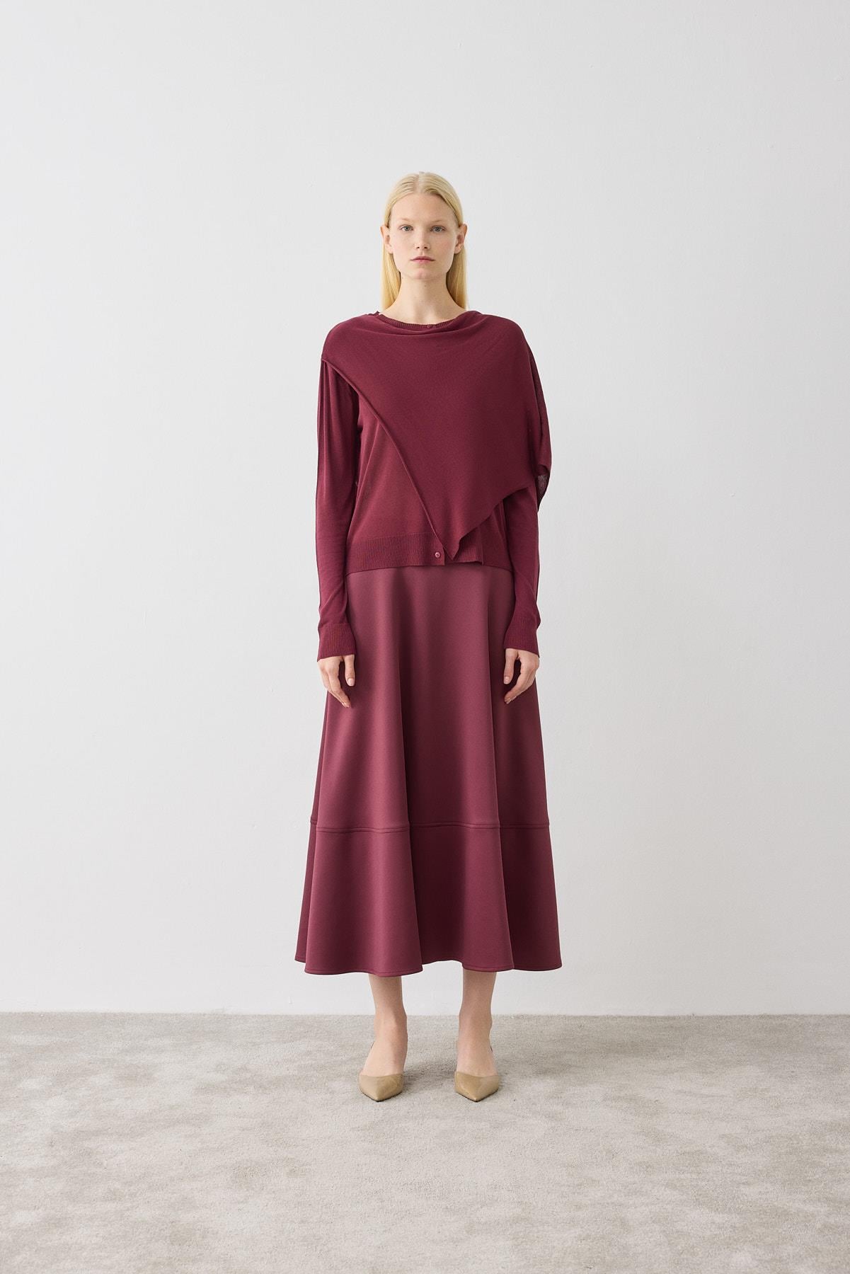 DOREN SHAWL DETAIL MERCERIZED KNIT CARDIGAN BURGUNDY