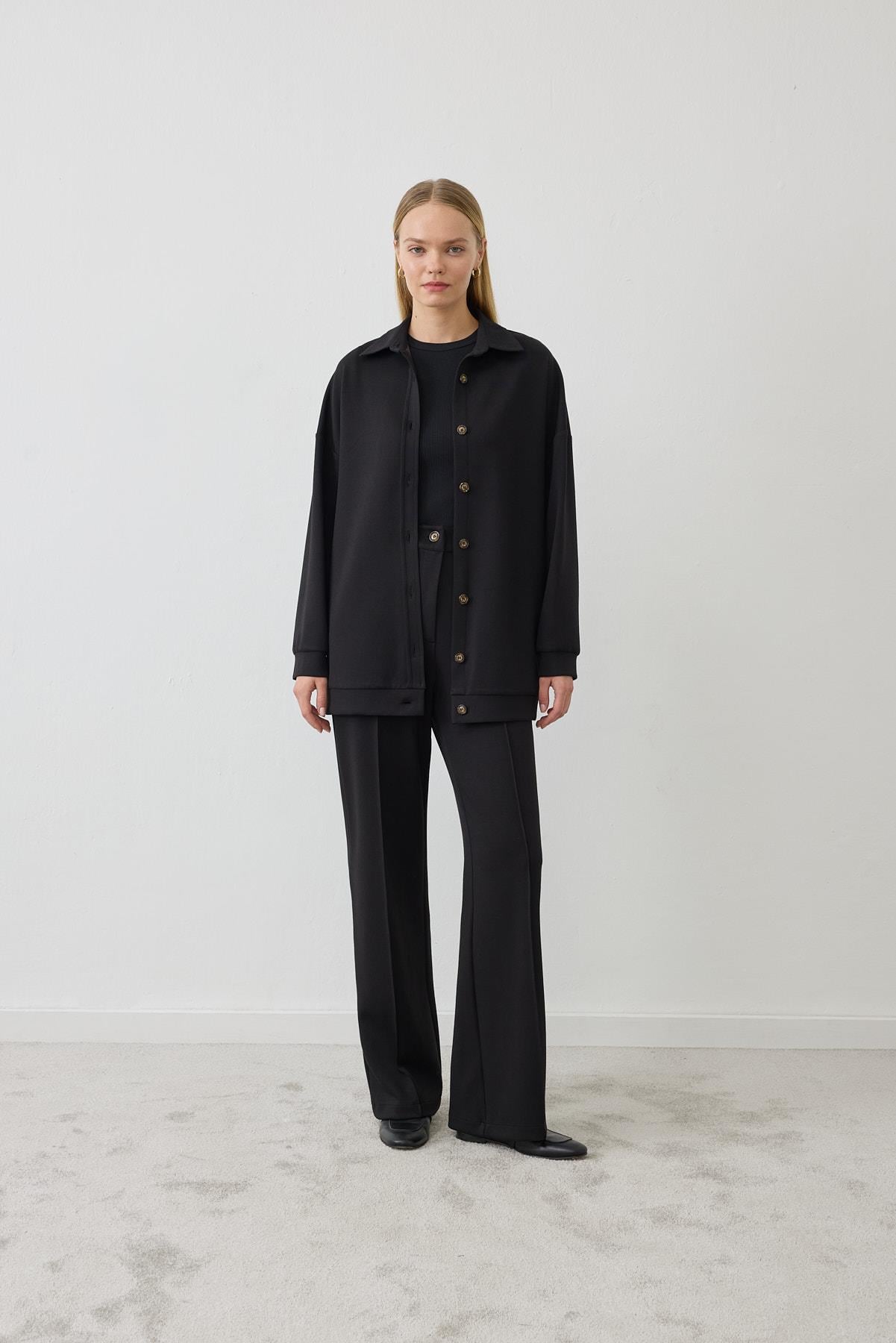 DOREN TRIMMED COLLAR DETAIL SET BLACK