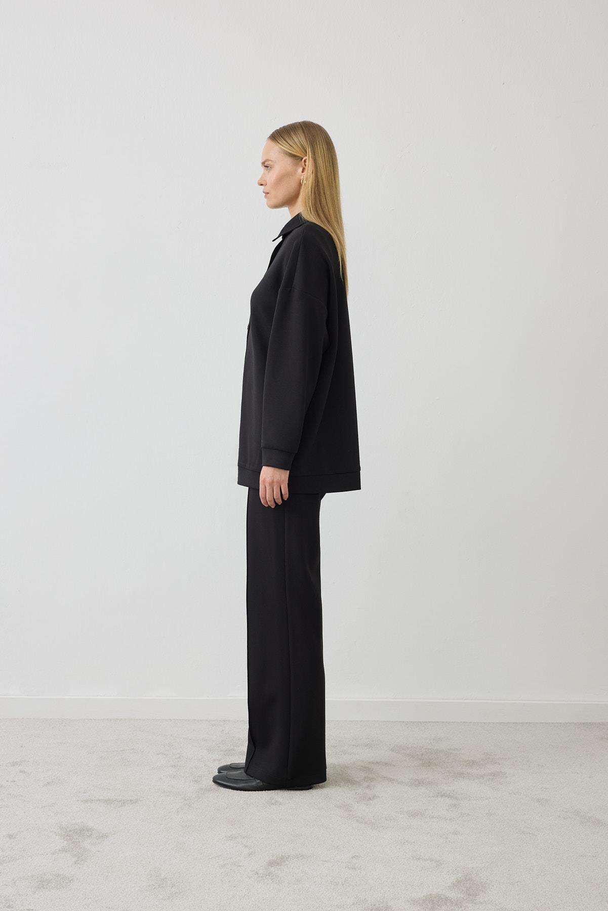 DOREN TRIMMED COLLAR DETAIL SET BLACK