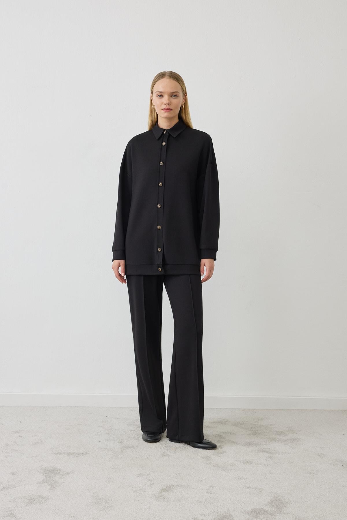 DOREN TRIMMED COLLAR DETAIL SET BLACK