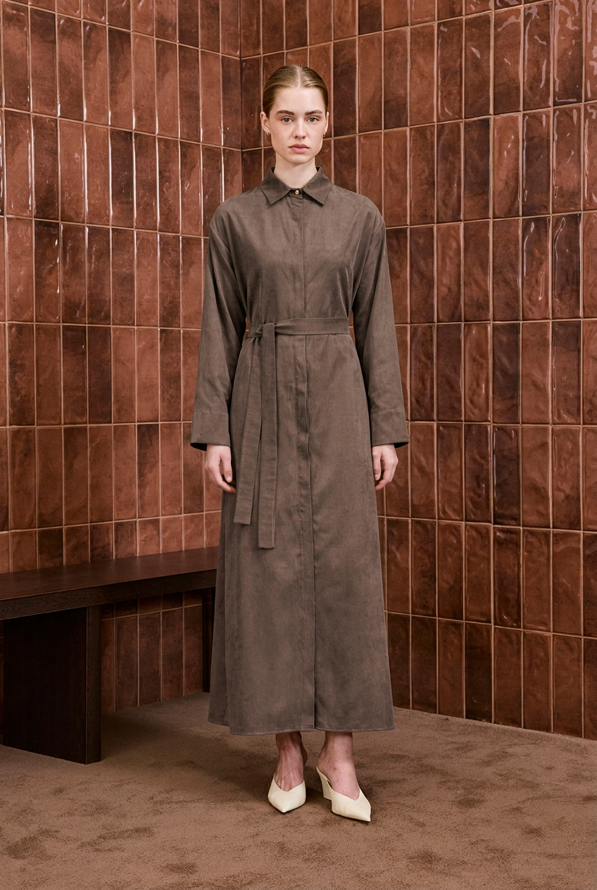 ELAN LYOCELL SHIRT DRESS BROWN